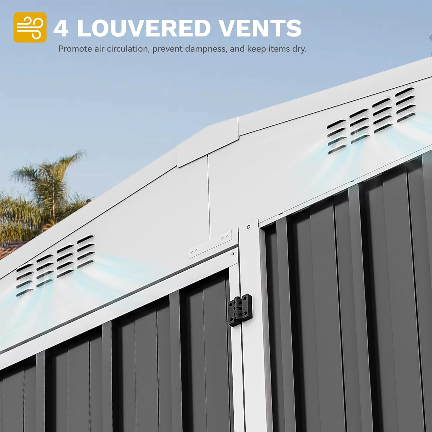 DWVO 8 x 4 ft Outdoor Storage Shed with 2-Tier Shelf, Metal Tool Shed & Garden Storage Cabinet for Backyard, Patio, Equipment & Bike, Dark Gray