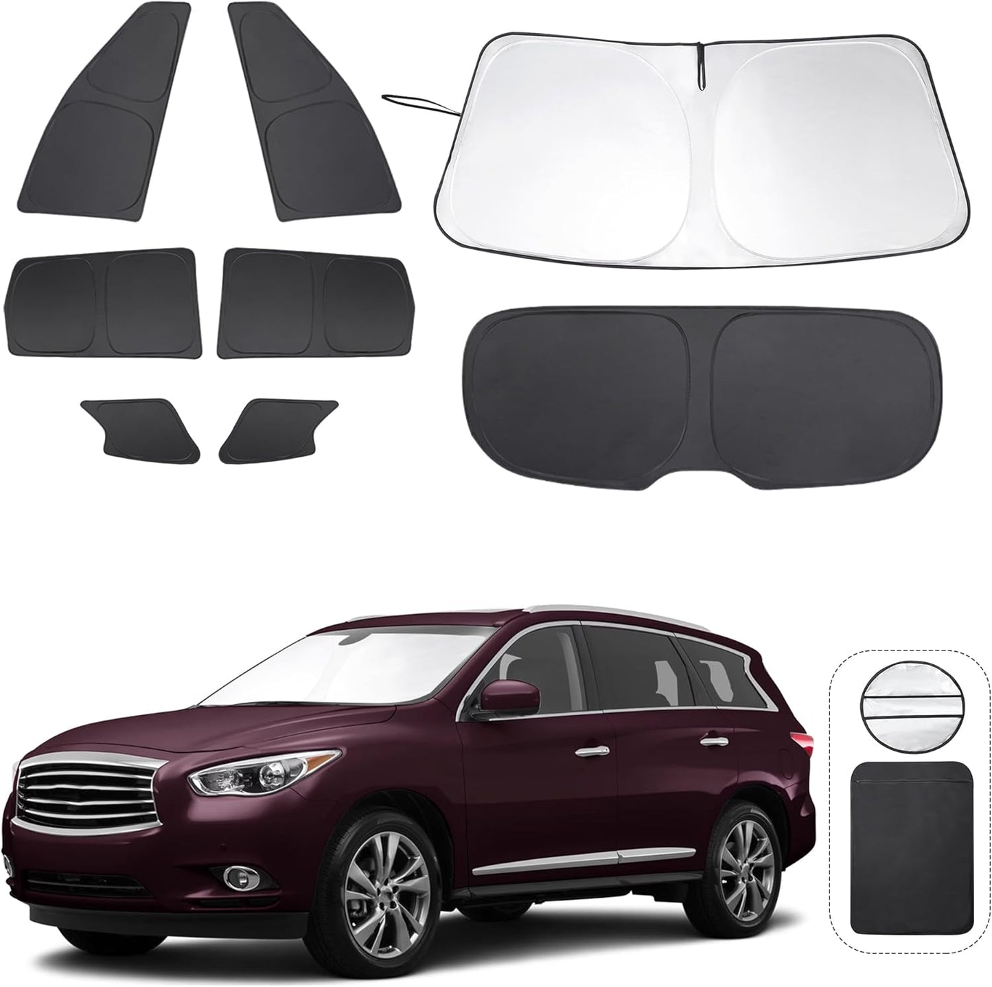 TINGLU Window Shades for Infiniti QX60 2014-2021 Accessorie Car Side Full Windows Rear Triangular Windshield Sun Shade Sun UV Rays & Privacy Protection for Camping,Napping,and Relaxing 8PCS