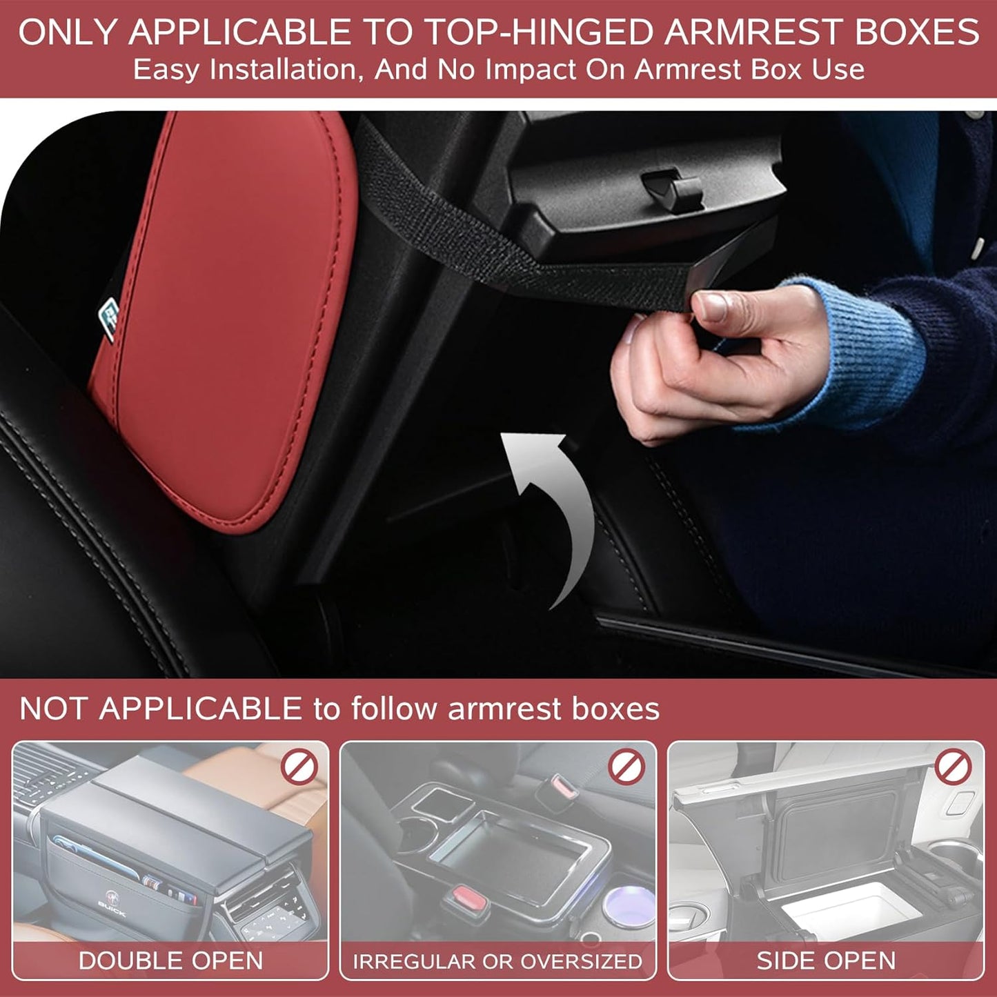 5 in 1 Car Armrest Storage Box for Center Console, Armrest Cushion Cover for Car with 2 Cup Holders Storage Bags, Tissue Box, Phone Slot, Premium Memory Foam with Nappa Leather, 14.2*7.9*2.8in (Red)