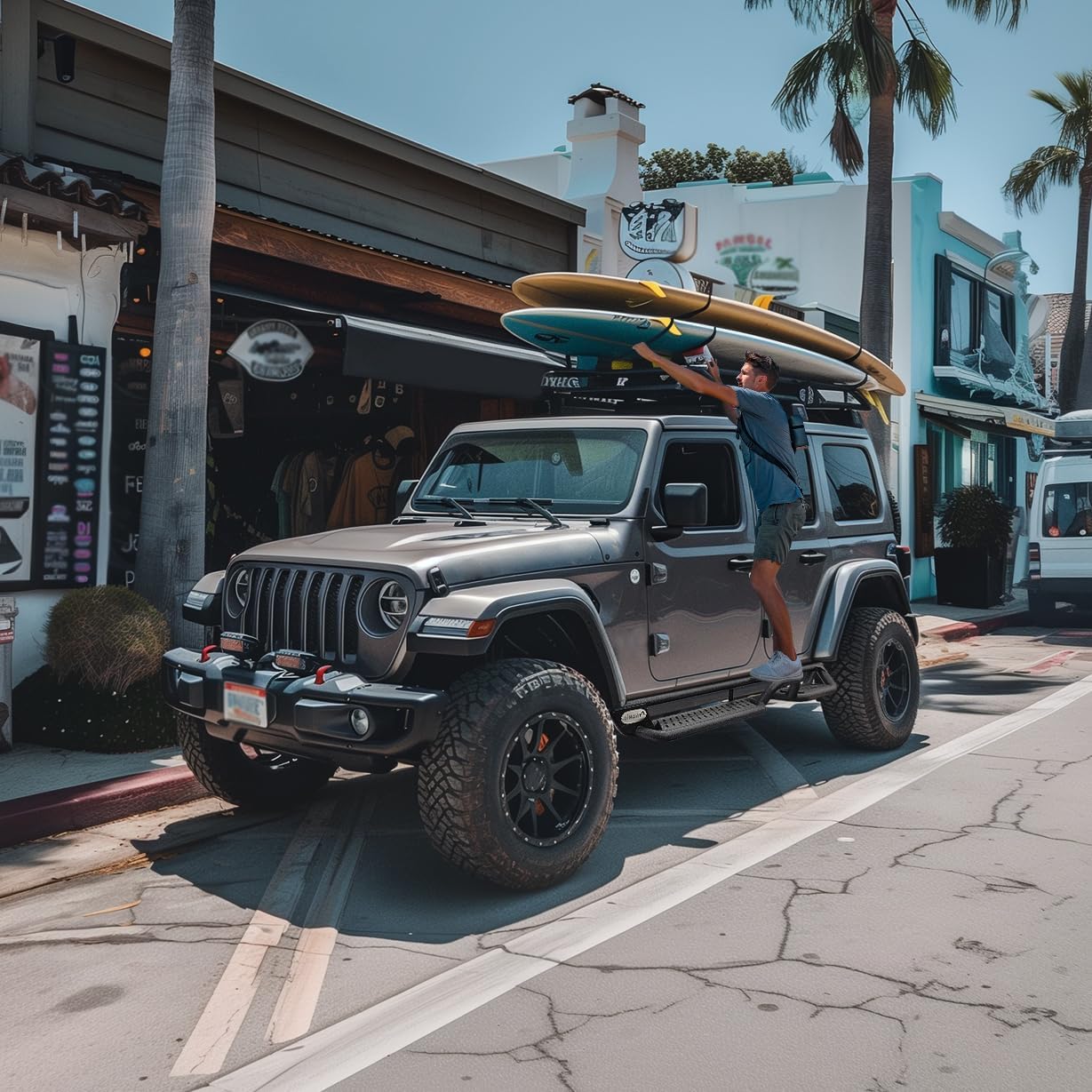 BINARY STAR Running Boards Compatible with Vehicle 2018-2025 Jeep Wrangler JL 4 Doors, 6 Inch Two-Stair Side Steps Truck Nerf Bars, Wrangler JL Carbon Steel Side Steps Truck Step Bars Estribos para