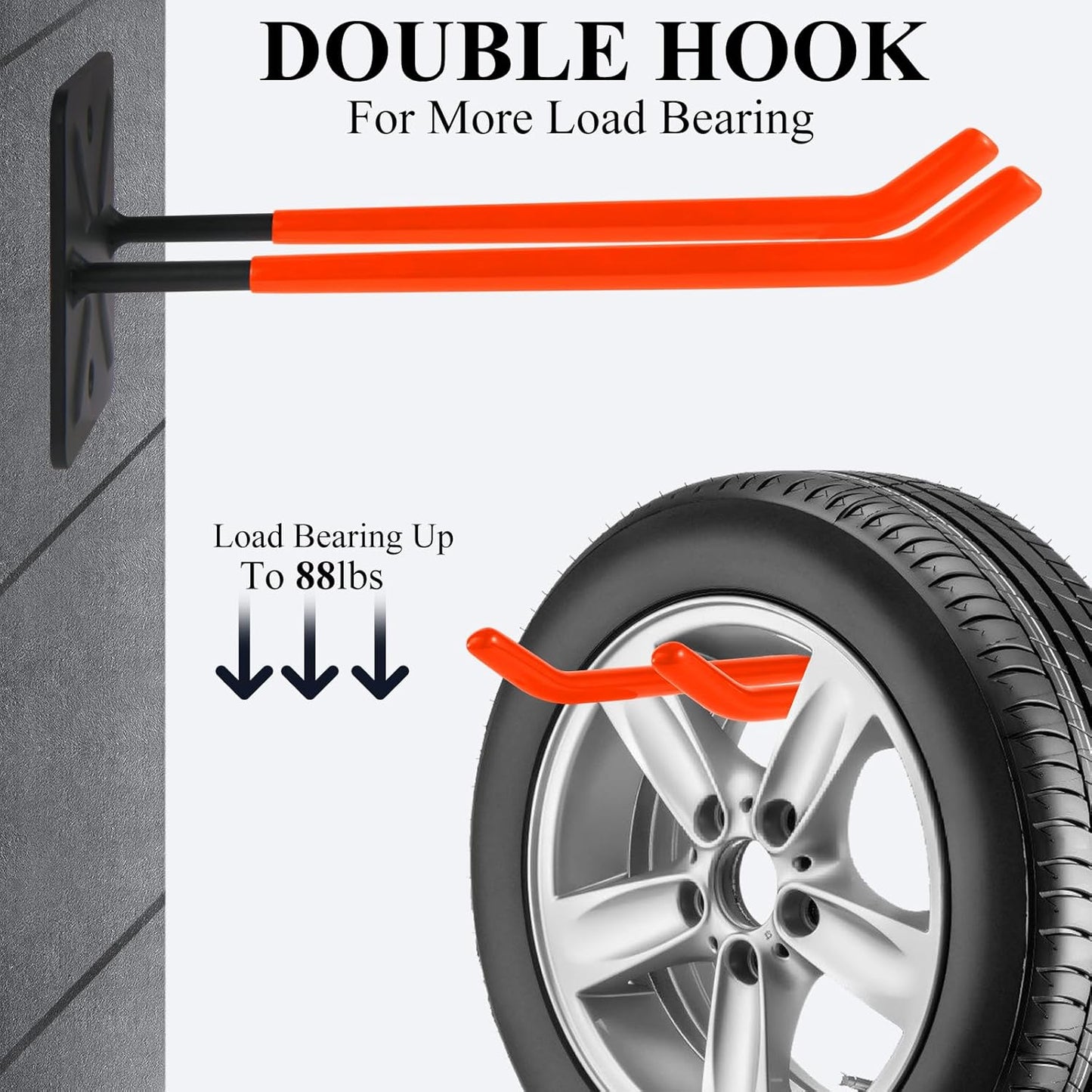 Steel Garage Storage Hooks Wall Tool Organizer, 12.4 Inch Garage Hook Heavy Duty Utility Storage Hangers Orange for Ladders, Chairs, Garden Tools, Set of 4