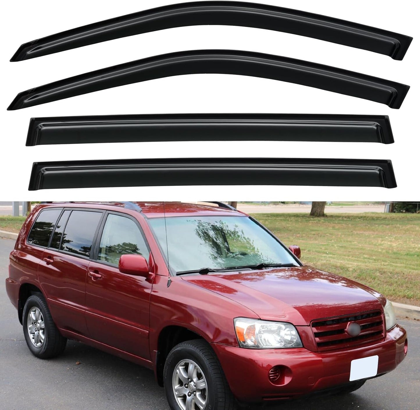 Window Visors Rain Guards Shield for 2001-2007 Toyota Highlander, Out-Channel Window Vent Wind Deflectors Visors Shades for 06 07 Highlander Hybrid