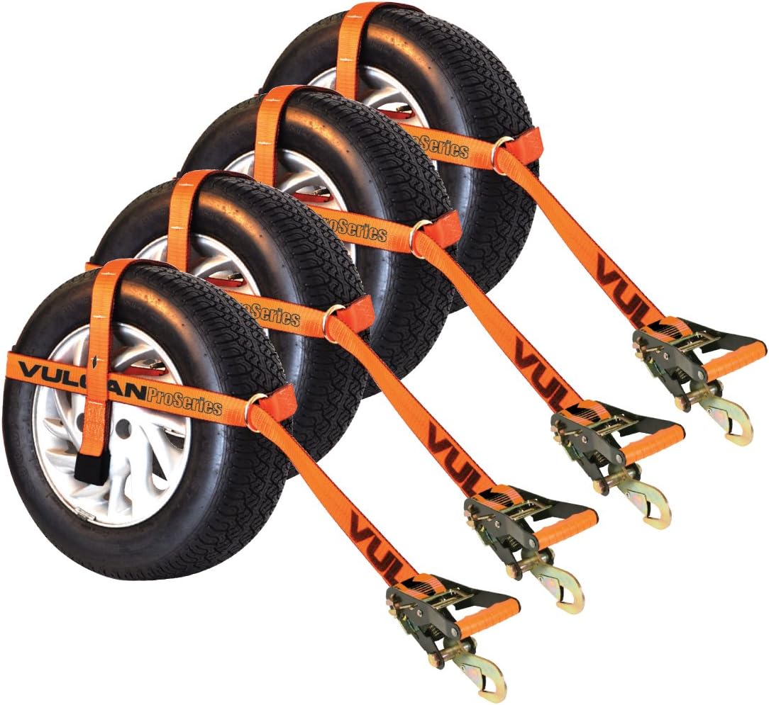 VULCAN Car Tie Down with Snap Hook - Adjustable Loop - 4 Pack - PROSeries - 3,300 Pound Safe Working Load