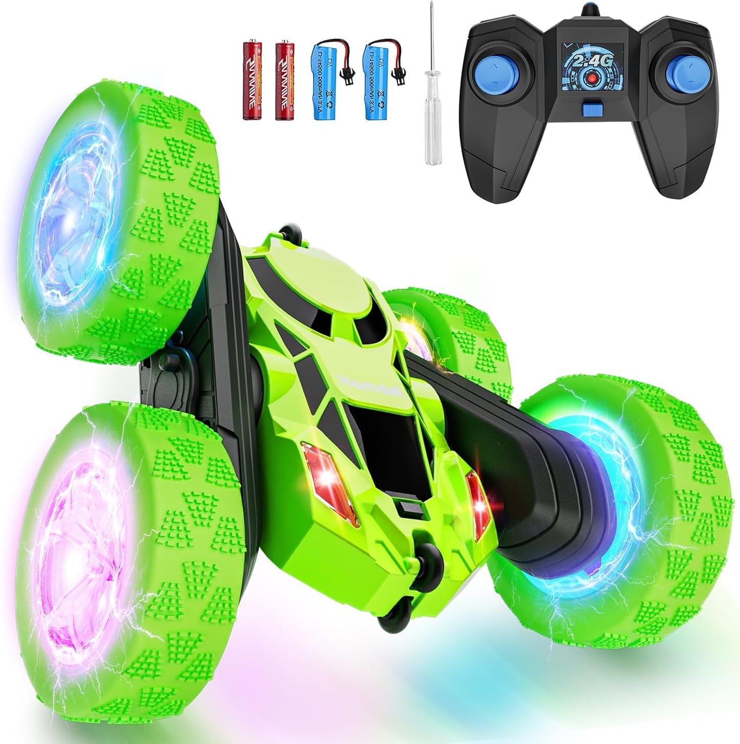 Remote Control Car, 360° Rolling Rotating 2.4GHz 4WD RC Cars for Kids, Boy Toys Age 6 7 8 9 10 Years Old, RC Crawlers for Boys Girls Birthday-Green