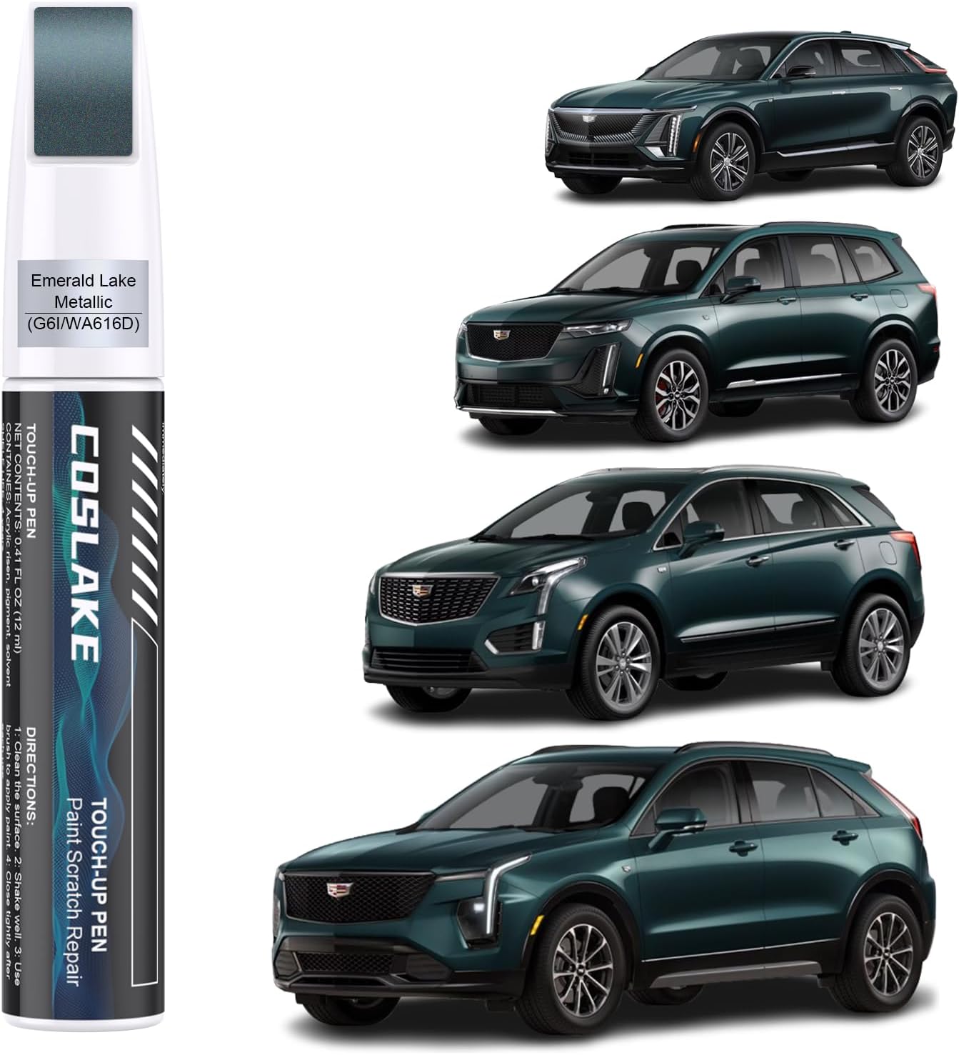 Car Touch Up Paint(Emerald Lake Metallic(G6I/WA616D)) for Cadillac, Car Paint Scratch Repair Kit, Quick & Easy Solution to Repair, 2 in 1 Scratch Remover Pen with 2PCS Disposable Micro Applicators