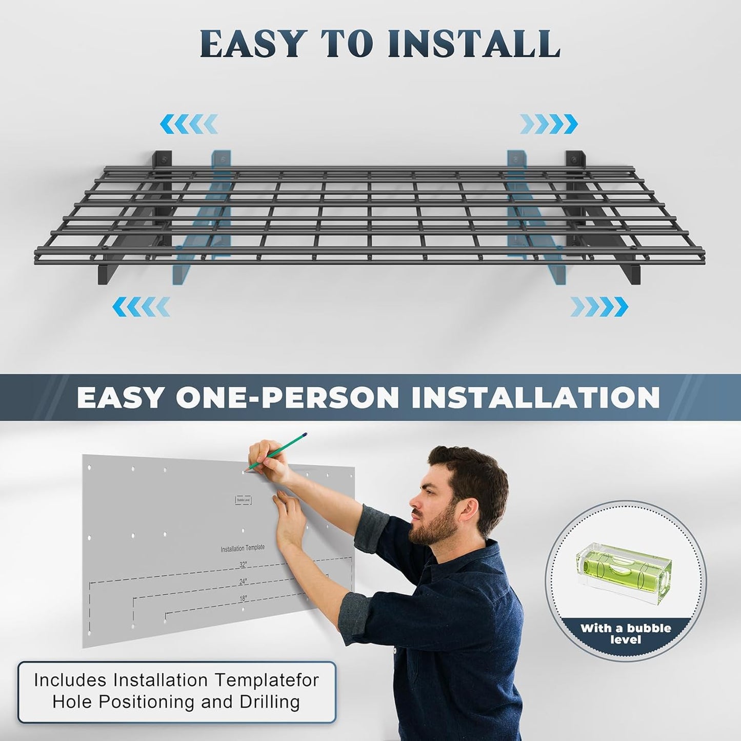 4 Pack Heavy Duty Garage Wall Shelving Set (1.5x4ft), Wall Mounted Garage Shelves 1000lbs Capacity, 18"x96" Shelf Storage Rack Floating Shelves, Black