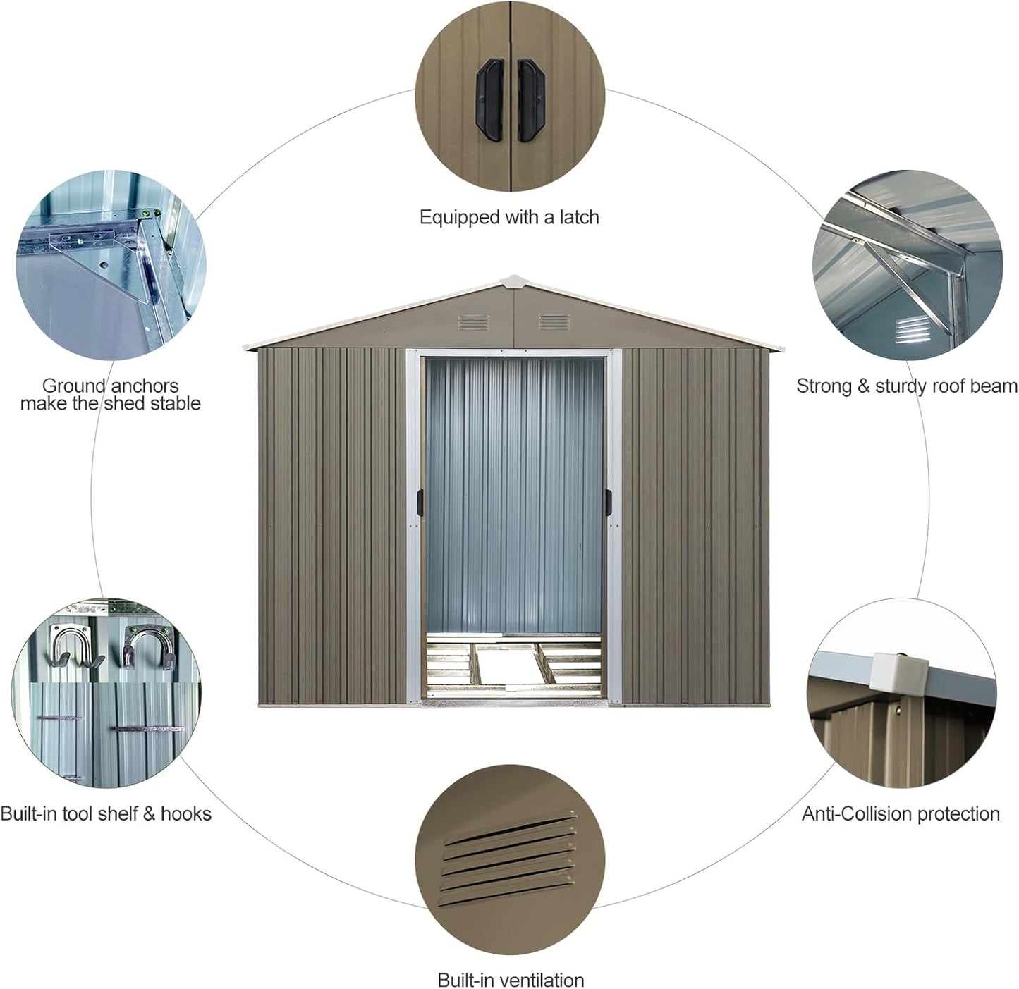 6x8 FT Outdoor Storage Shed, Metal Garden Shed with Frame Floor, Outside Tool Shed with Lockable Sliding Doors, Waterproof Storage Building with Sloped Roof for Backyard, Patio, Lawn, Gray