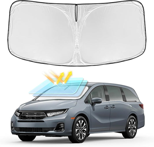Sun Shade for Honda Odyssey Windshield Cover 2018-2024 2025 2026 4-Layer Front Window Shade Custom for Odyssey LX EX EX-L Touring Elite Sunshade 240T Shade Blocks UV Rays Cooler Car Accessories