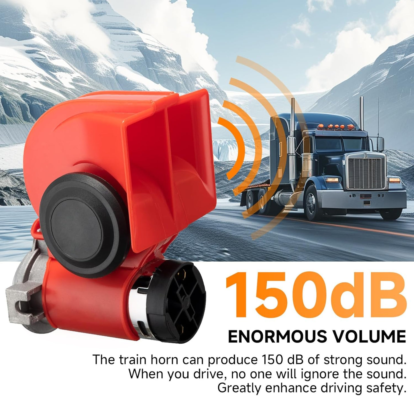 Train Horns kit for trucks,Air Horn for Motorcycle,Train Sound Car Horn Kit 12V Super Loud Electric Bull Horn(red horn with wire, 12v)