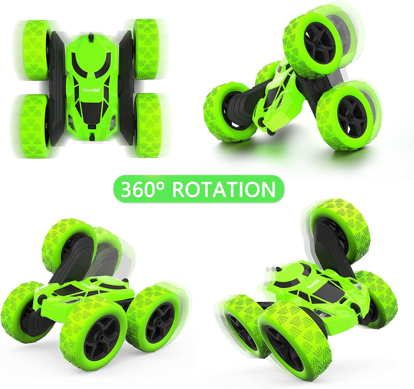 Remote Control Car, Double Sided 360°Rotating 4WD RC Cars with Headlights 2.4GHz Electric Race Stunt Toy Car Rechargeable Toy Cars for Boys Girls Birthday (Green)