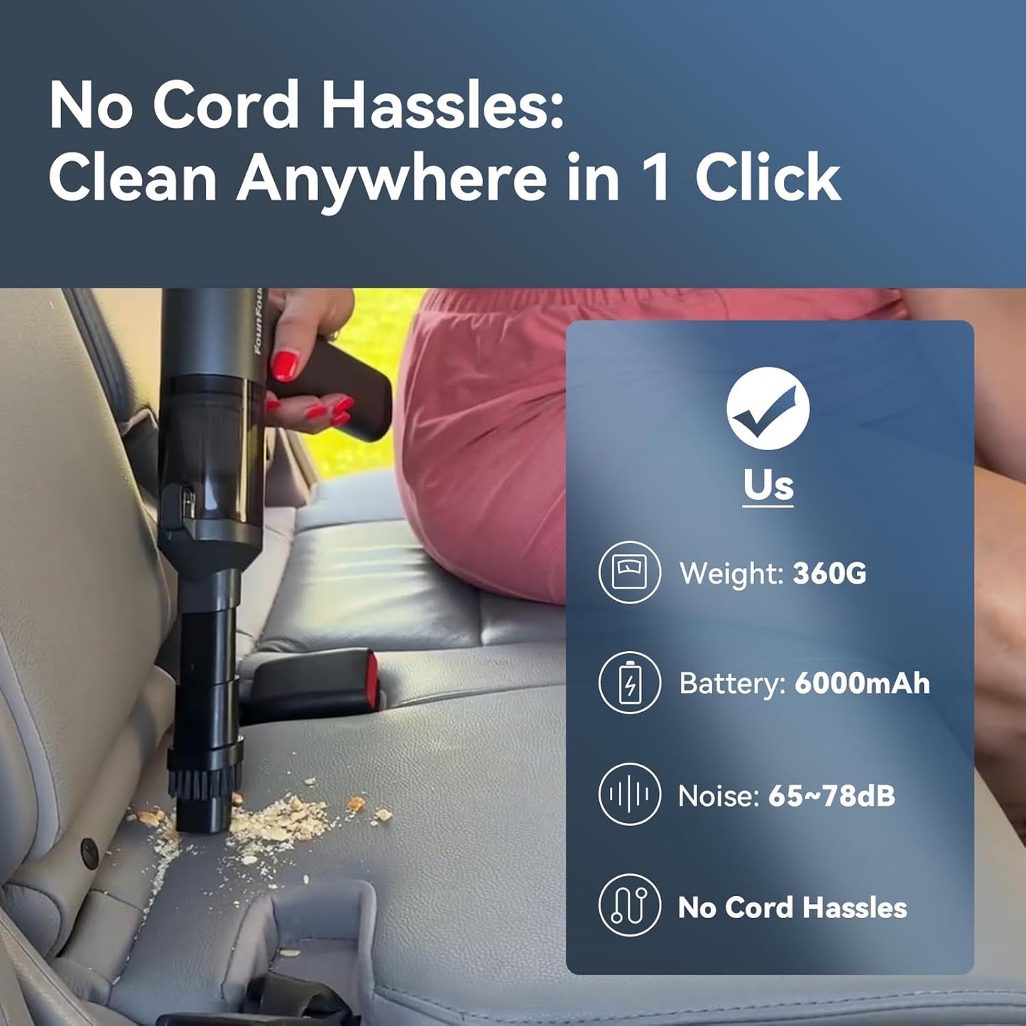 Car Vacuum Portable Cordless, Mini Handheld Vacuum Cleaner for Pet Hair/Car/Home, Suction & Blow 2 in 1, 22KPa High Power, 6000mAh, Small Lightweight Gadget, Type-C Rechargeable.