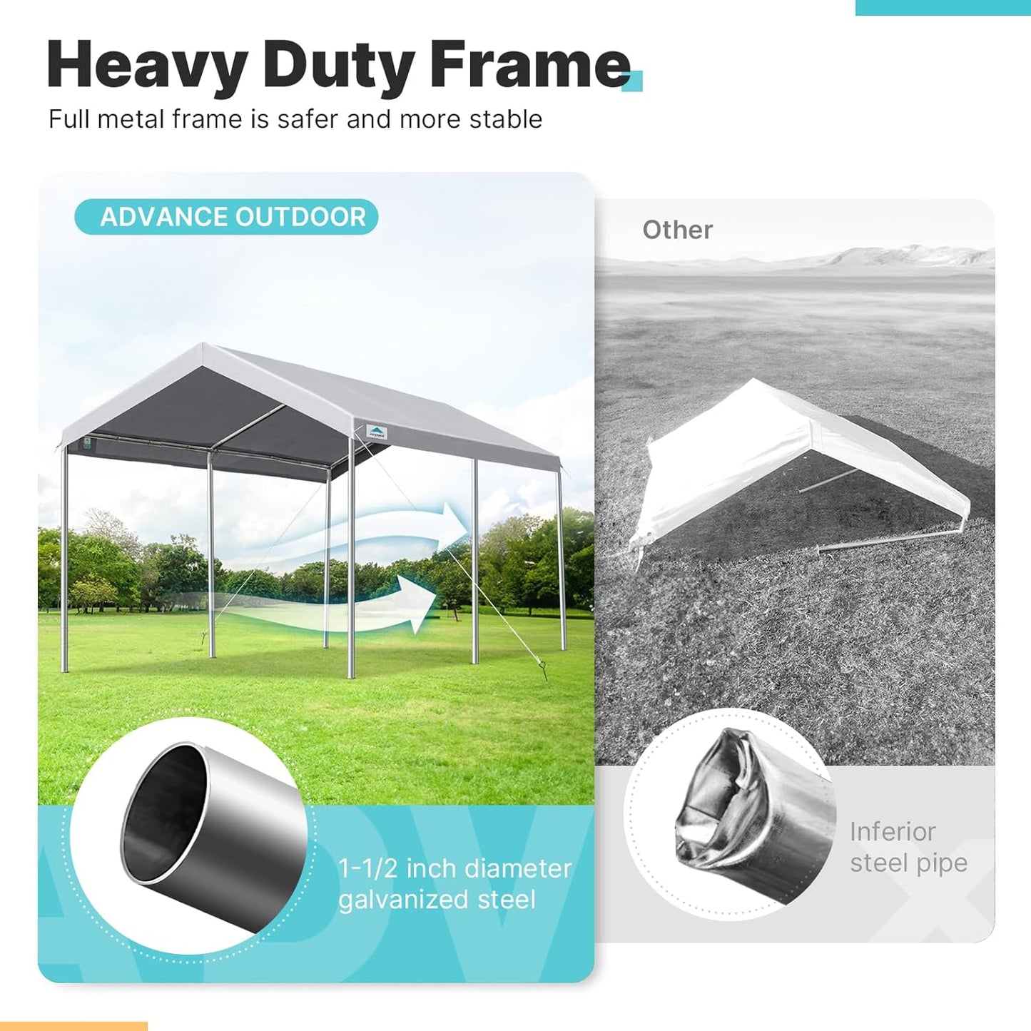 ADVANCE OUTDOOR Adjustable 10x15 ft Heavy Duty Carport Car Canopy Garage Boat Shelter Party Tent, Adjustable Height from 9.5 ft to 11 ft, Gray