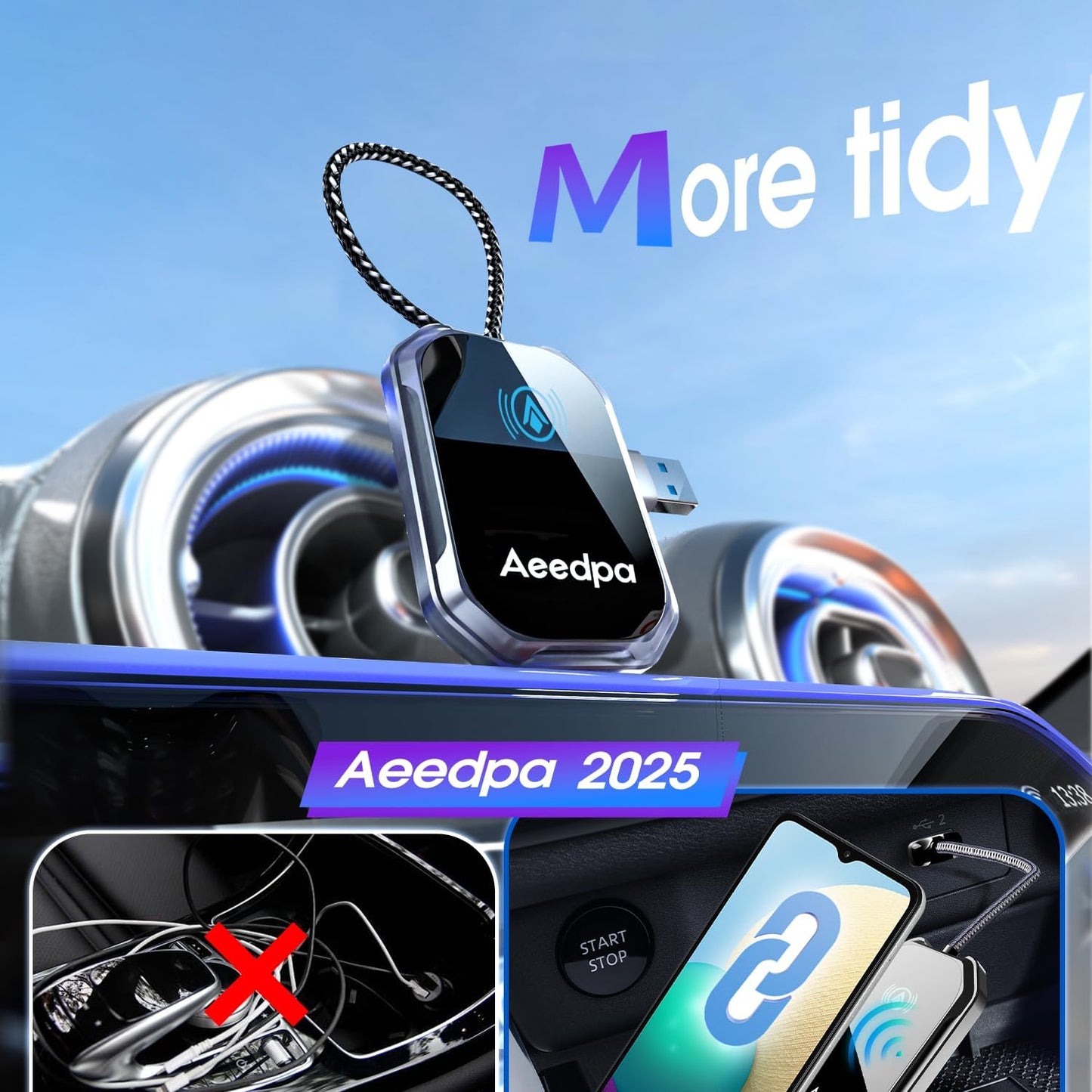 Wireless Android Auto CarPlay Adapter, Touch Connection for Easy Setup, Wireless Upgrade for Wired Android Auto Car Play Dongle, Bluetooth Plug & Play for Android Phones