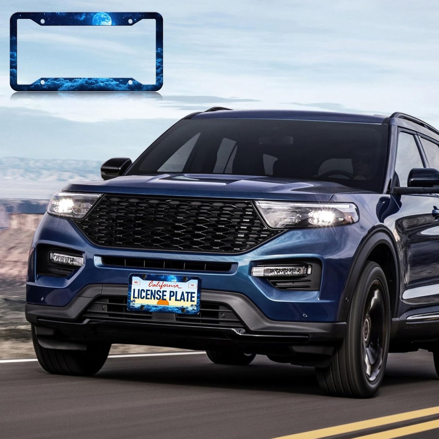 Moon Galaxy Starry Sky License Plate Frames - 2 Pack Night Sky License Plate Holder,Stainless Steel Rust-Proof Waterproof Car Decorative Tag Frame with Screws Fasteners Caps