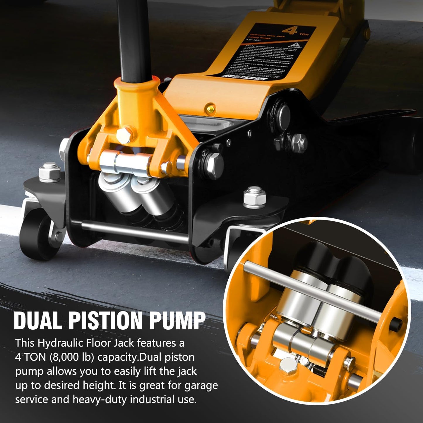 DNA MOTORING Low Profile Hydraulic Trolley Service/Floor Jack, 4 Ton (8000 lbs) Capacity, Lifting Range 4.5"-20", Orange, TOOLS-00307-OG