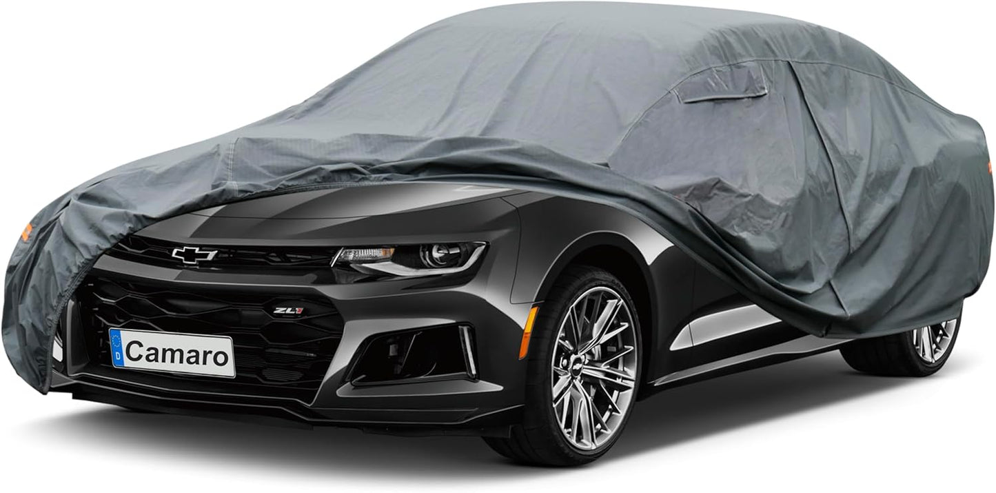Premium Car Cover Custom Fit Chevrolet Chevy Camaro (2010-2025), 16 Layers Heavy Duty Car Cover Waterproof All Weather with Zipper Door for Sun Rain Snow Dust Uv Protection