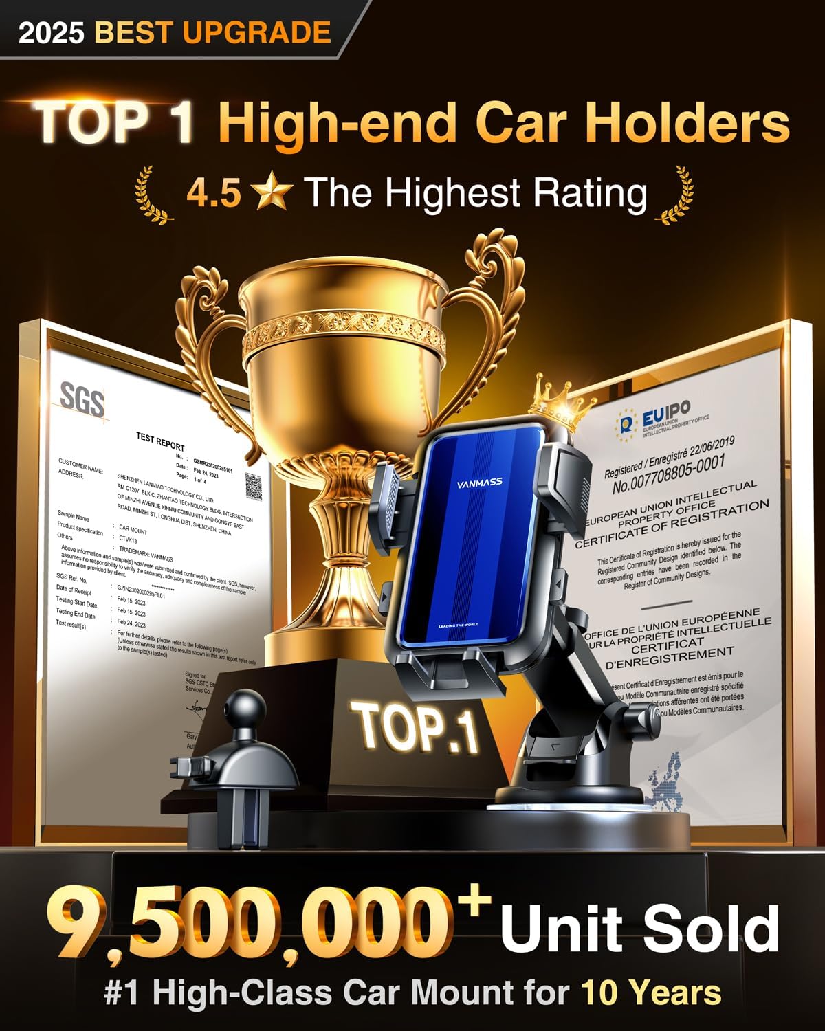 VANMASS True Upgrade [Top Military-Grade] Phone Holders for Your Car [Strongest Suction & Clip] Cell Phone Mount Dashboard Windshield Vent Stand Cradle for iPhone 16 Pro Max 15 14 13 Android, Blue