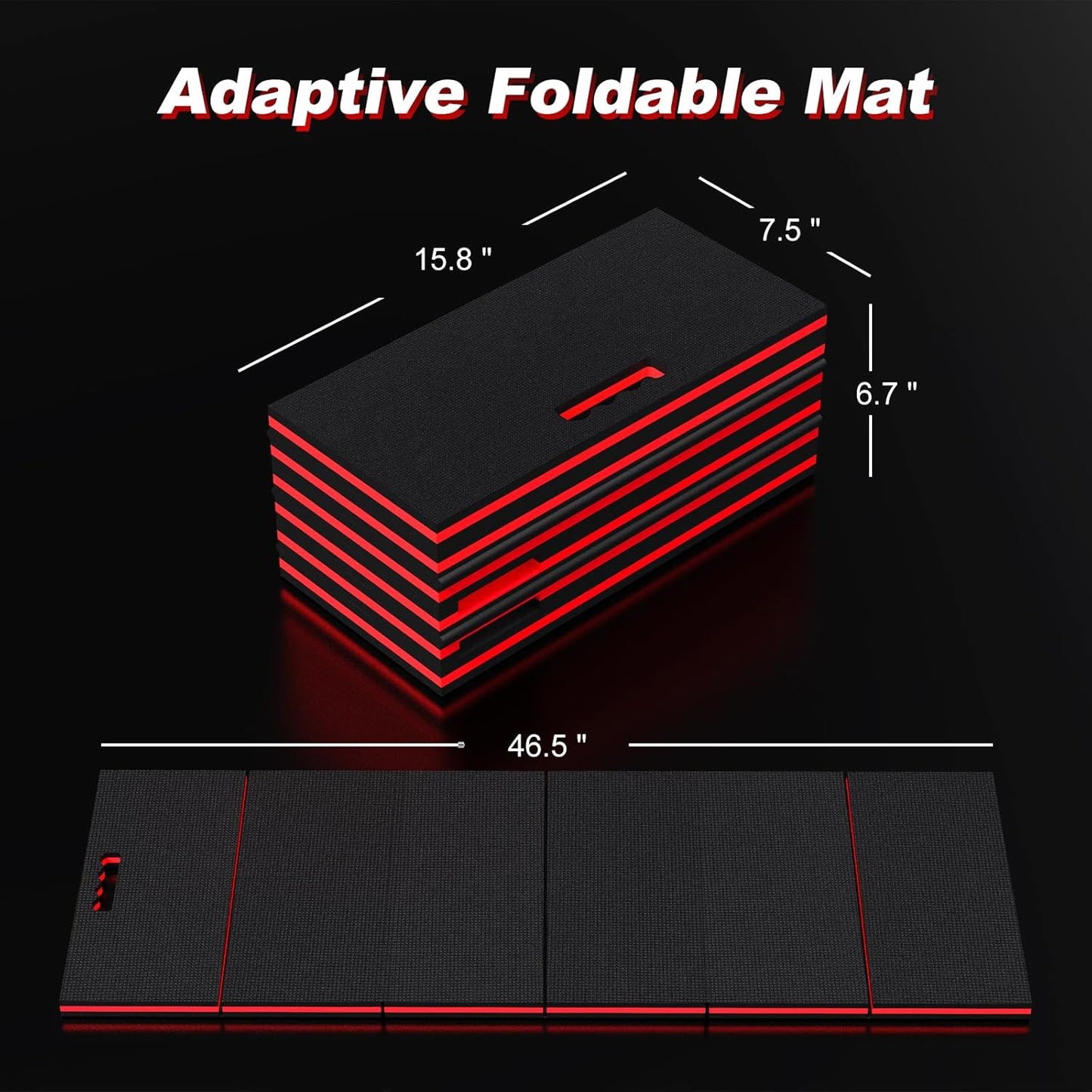 Thick Mechanic Mat, Foldable EVA Mat with Magnetic Tool Compartments, Waterproof Mechanic Kneeling Pad with Handle for Garage Workshop Repairing Gardening, 46.5" x 15.8" x 1.1 ", Black & Red