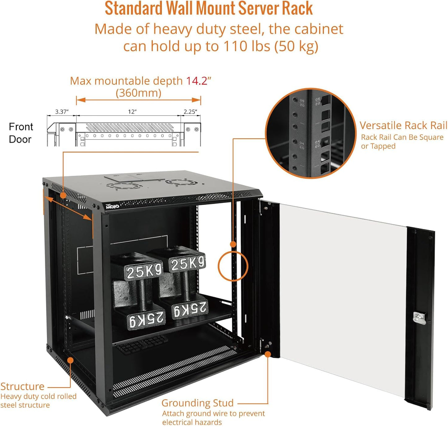 Tecmojo 12U Wall Mount Server Cabinet IT Network Rack Enclosure Lockable Door and Side Panels Black,Cooling Fan,Glass Door,17.7inch Depth,for 19” IT Equipment,A/V Devices
