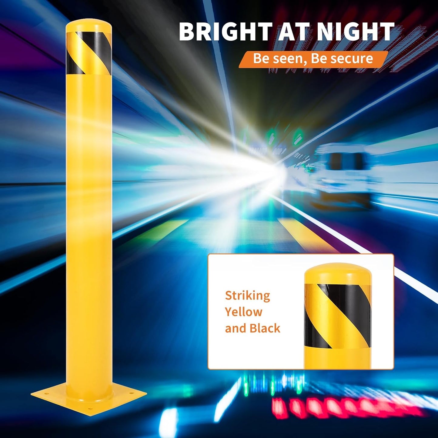 4.5x36 Inch Safety Bollard Post - Yellow Steel Bollard with Anchor Bolts (1-Pack) for Parking Lots, Walkways & Traffic Areas