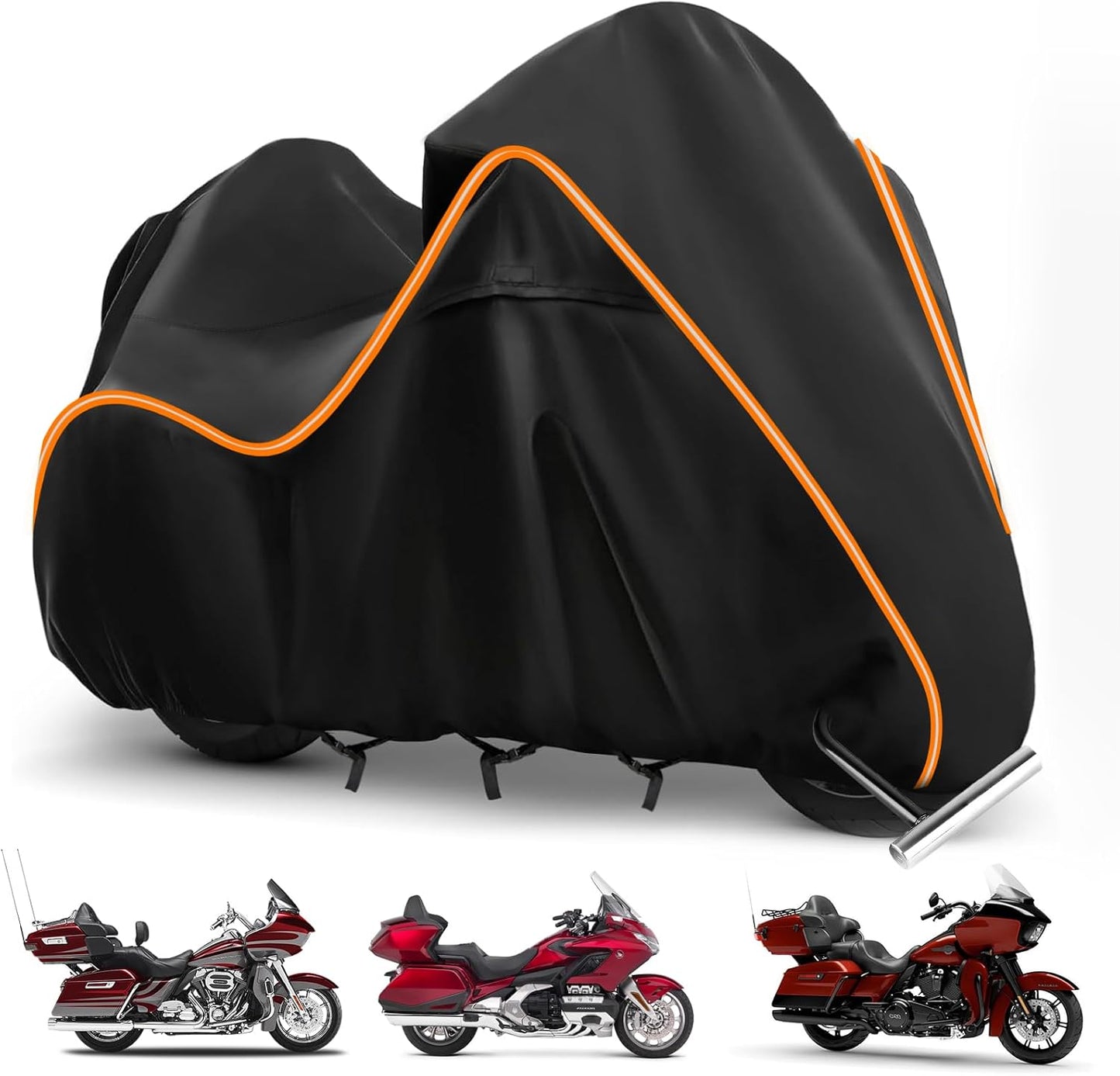 420D Motorcycle Cover for Harley Davidson Ultra Limited,Road Glide Limited,Gold Wing with Trunk Models Outdoor Bike Cover Windproof Heavy Duty Waterproof Protection Fits up to Motorcycles