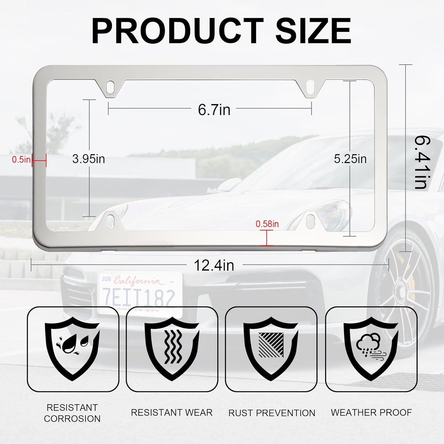 LivTee Chrome License Plate Frames, 4 Holes Stainless Steel License Plate Covers, 2PCS Car License Plate Holder, Automotive Accessories, Slim Design with Bolt and Gasket Cover for US Cars(Silver)