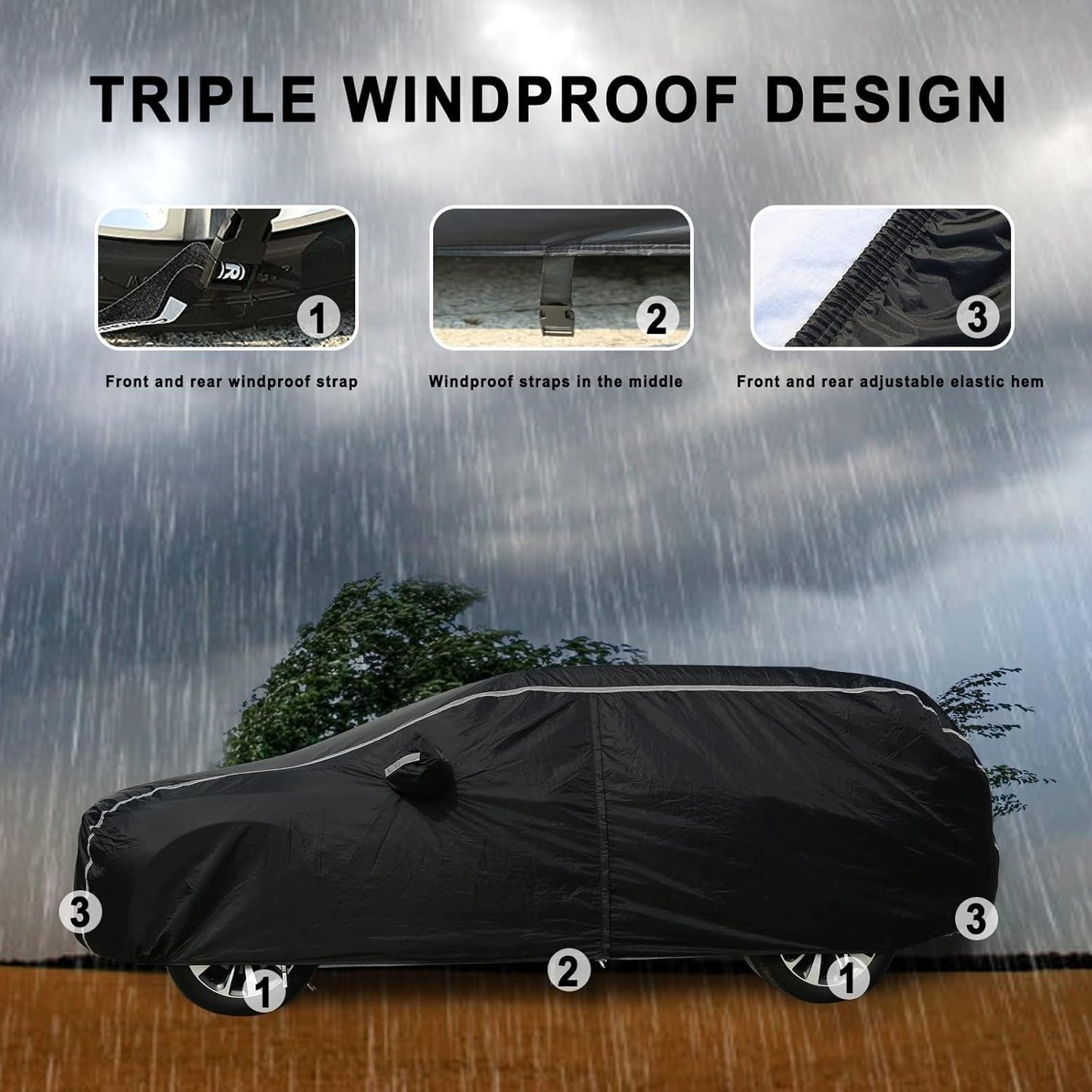 Tecoom SUV Car Cover Waterproof All Weather, Hail Protector for Automobiles w/Zipper Door, Cotton Backing UV Protection Car Covers Outdoor Indoor, Snowproof Universal Car Tarp Fit for 191"-205" SUV