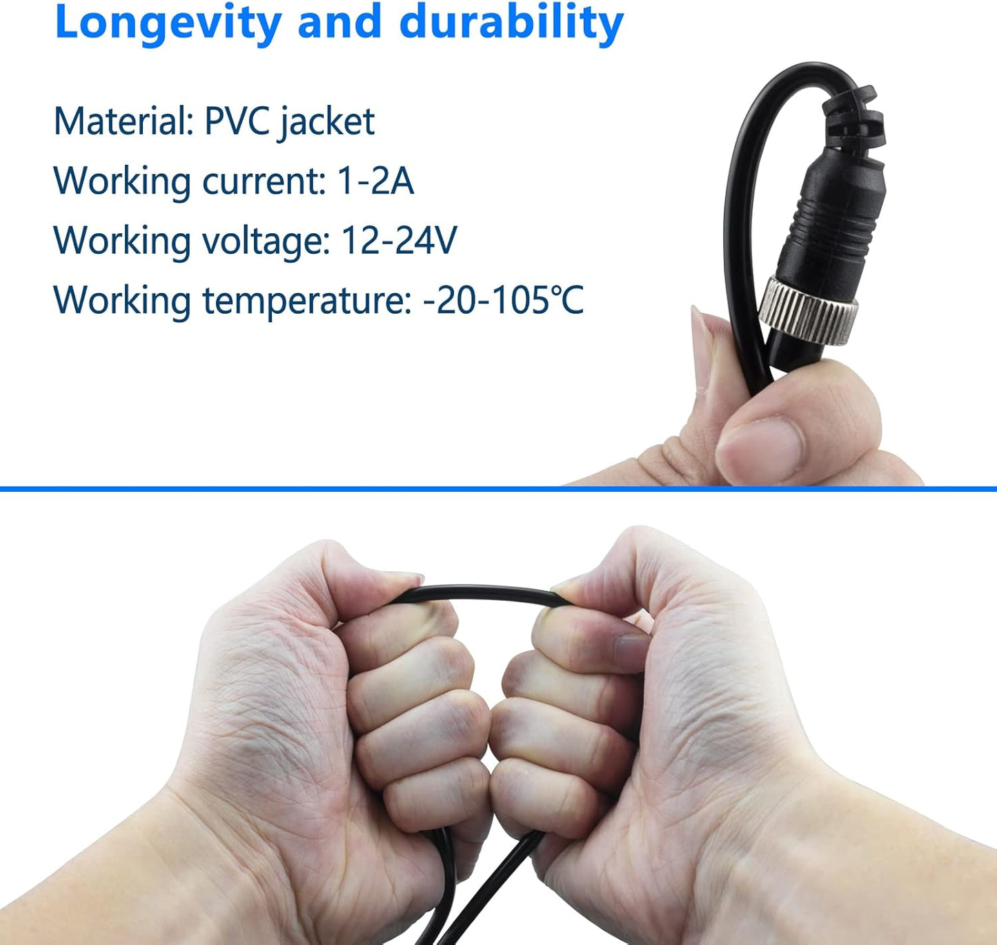 Car Video Extension Cable 4 Pin Aviation Waterproof Shockproof for CCTV Rearview Camera Truck Trailer Camper Bus Motorhome Vehicle Backup Monitor System 16.5Ft/5M