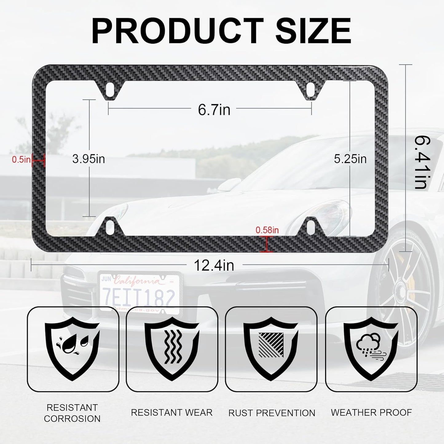 LivTee Carbon Fiber License Plate Frames, 4 Holes Stainless Steel License Plate Covers, 2PCS Car License Plate Holder, Automotive Exterior Accessories, Slim Design with Gasket Cover for US Cars