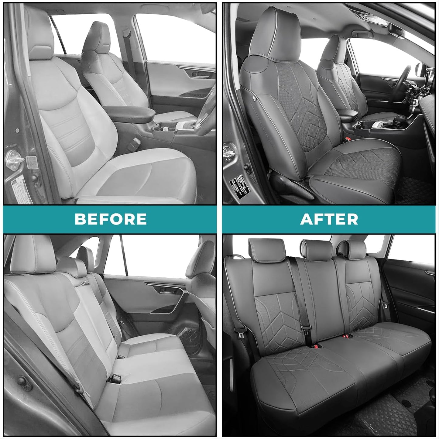 for Toyota RAV4 Seat Covers 2019 2020 2021 2022 2023 2024 2025 RAV 4 LE XLE Limited XLE Premium (Gas not for Hybrid) - Custom Leather Car Seat Covers Full Set - BlackGrey