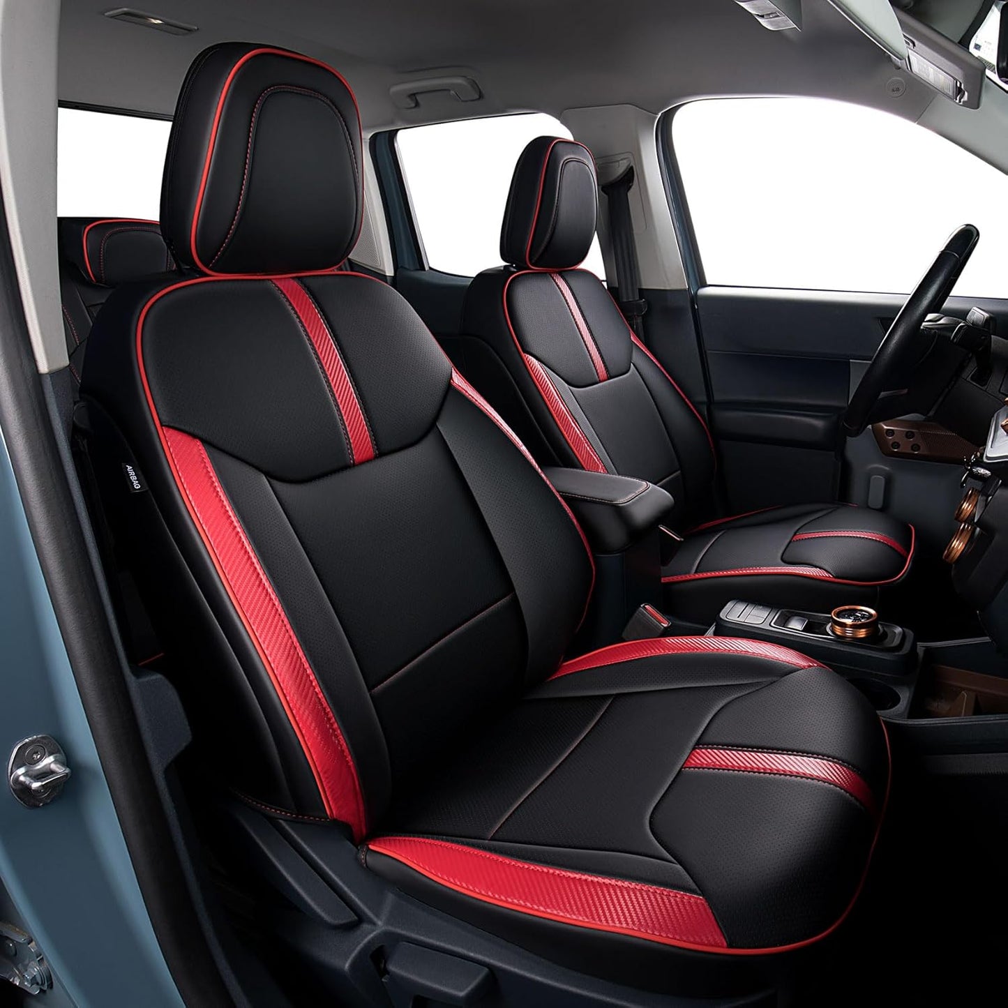 Seat Covers Fit for Ford Maverick 2022-2025 Double Cab XL XLT Lariat,Full Coverage Seat Cover Design ,Safety and Comfort Carbon Fiber Car Seat Covers,Airbag Compatible Seat Covers for Cars(Red)