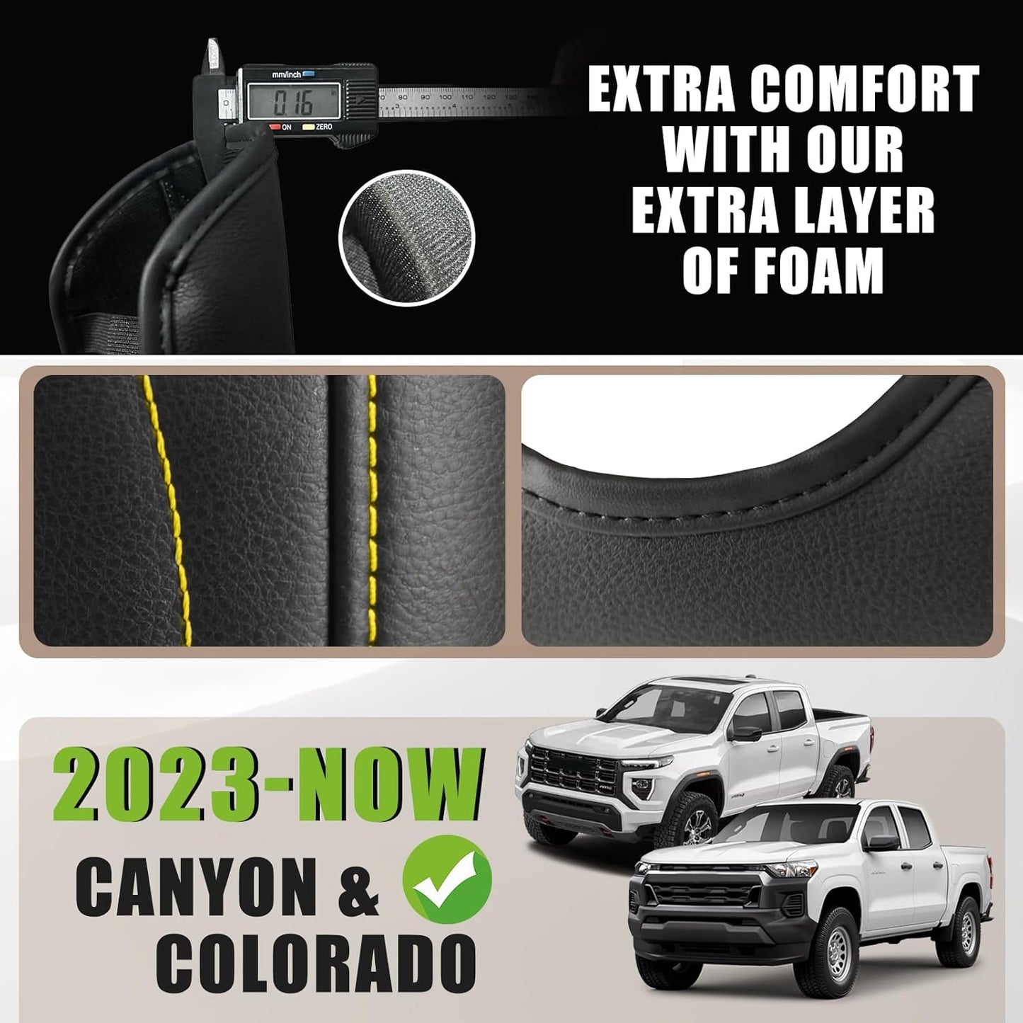 Muslogy Center Console Armrest Cover Compatible with Colorado/GMC Canyon 2023 2024 2025 ZR2 Z71 Trail Boss LT WT Elevation AT4 Denali AT4X Accessories Regular Thick(Yellow Stitching)