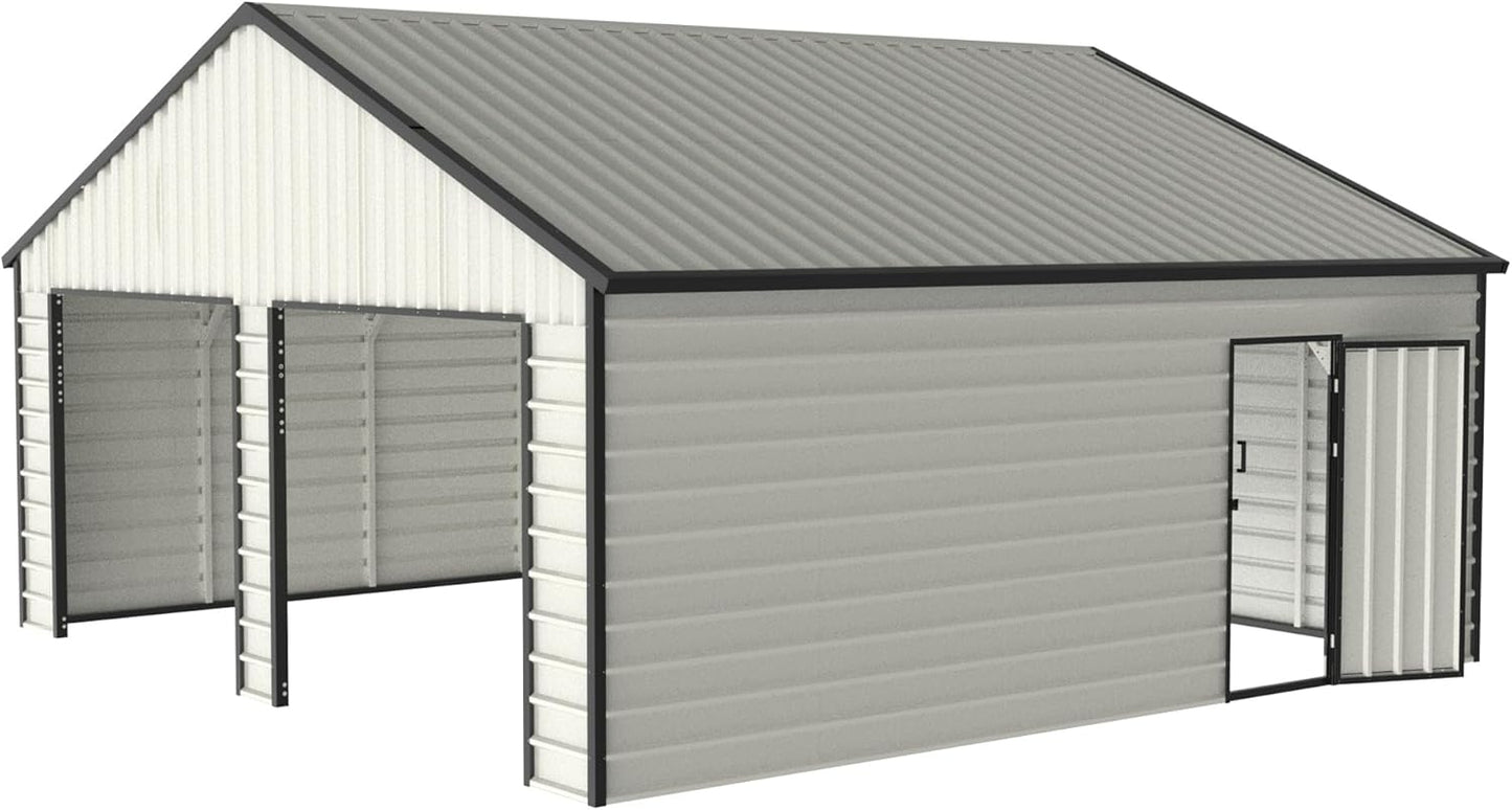 23 x 22 Metal Shed, Metal Garage Building with Side Entry Door, Prefab Double Garage Shed, Large Sheds & Outdoor Storage, Car Shed for Truck, Tool, Lawnmower, Cream