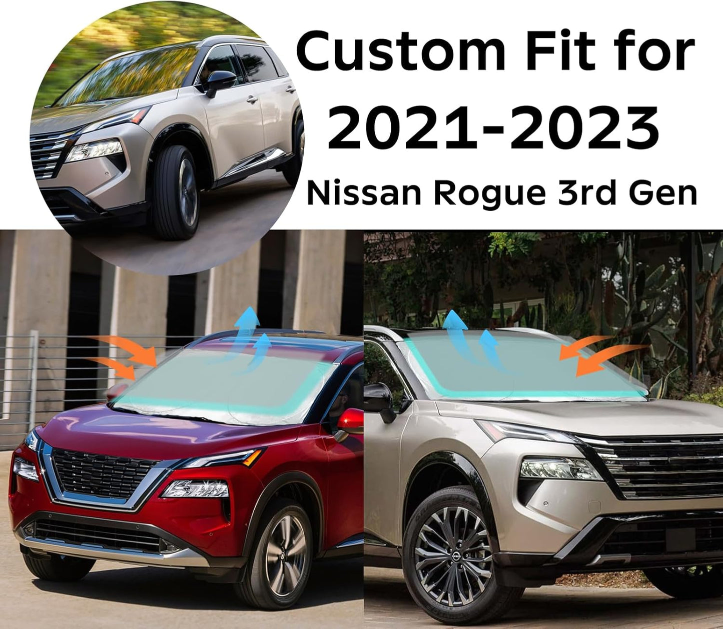 INSAUTO for Rogue Windshield Sun Shade Sunshade Foldable for Nissan Rogue 2014-2020 Windshield Cover Sun Visor Custom Fit for 2021-2023 Nissan Rogue 3rd Gen Accessories Blocks UV Rays Protector