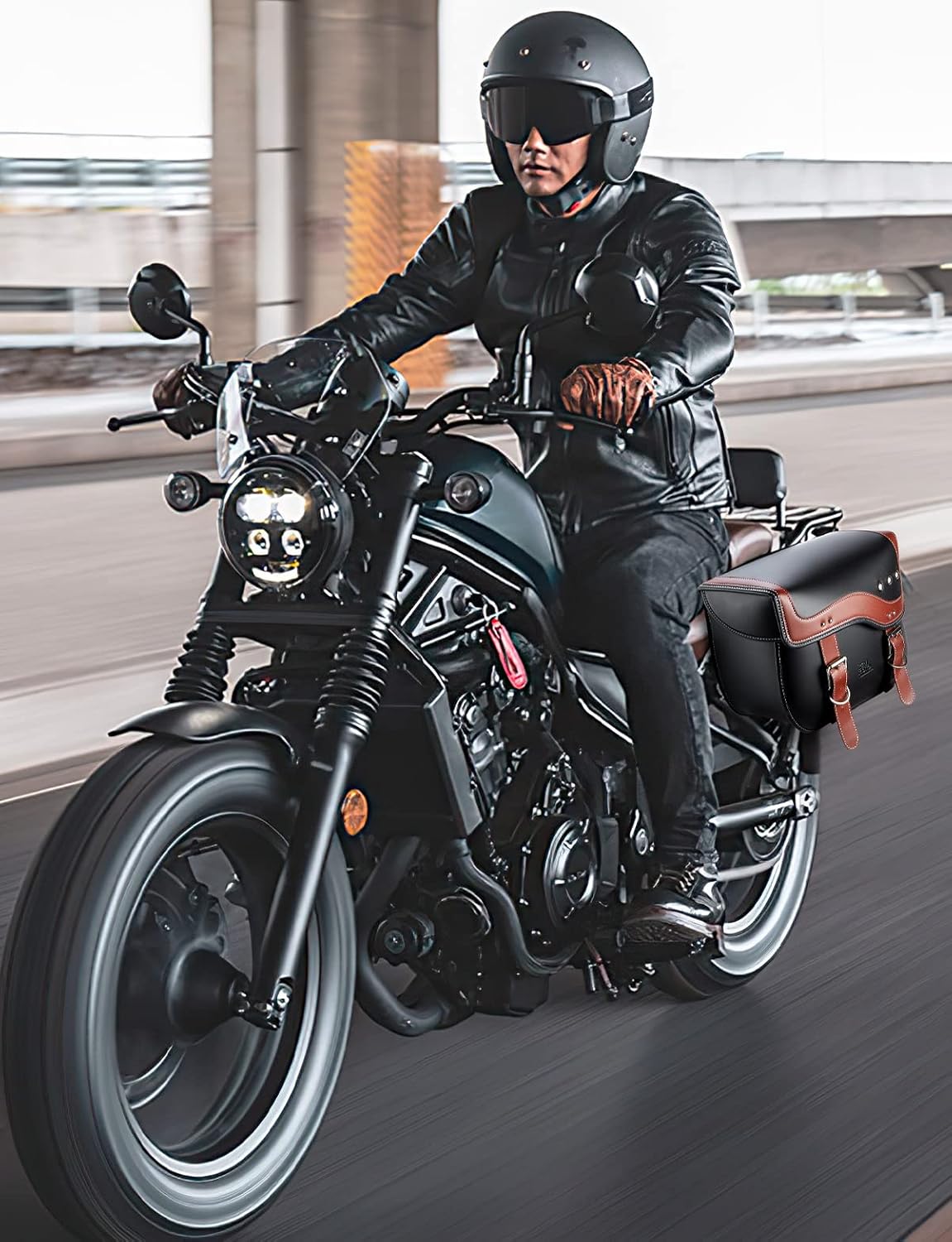 KEMIMOTO Motorcycle Saddlebags, 30L Large Capacity Saddle Bags Motorcycles, PU Leather Motorcycle Luggage Bag for Sportster Softail Dyna V-star Shadow, Universal Motorcycle Accessories, Brown