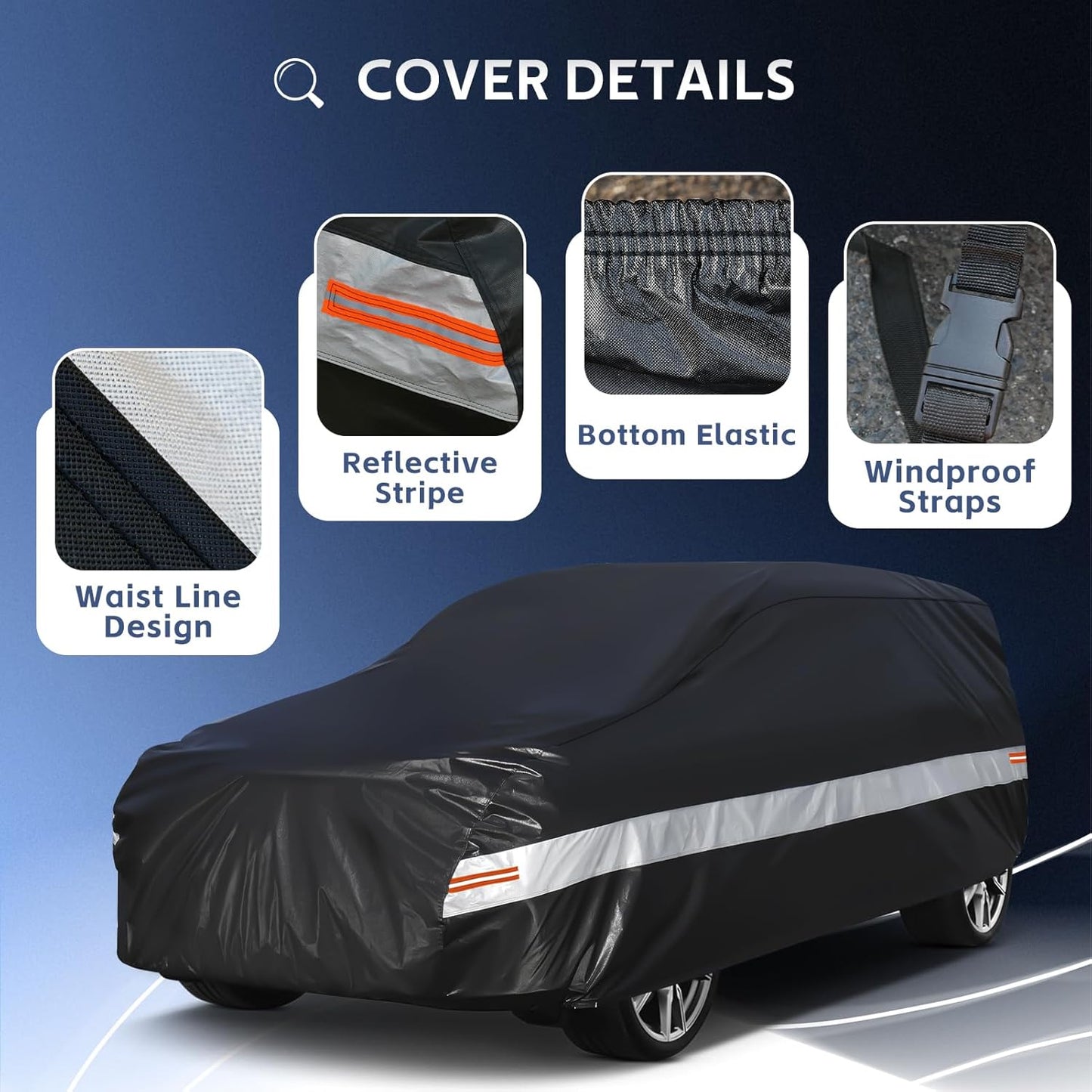 10 Layers SUV Car Cover Custom Fit for Chevrolet Chevy Traverse (2009-2024) Waterproof All Weather for Automobiles, Outdoor Full Cover Sun UV Rain Protection with Cotton.Black