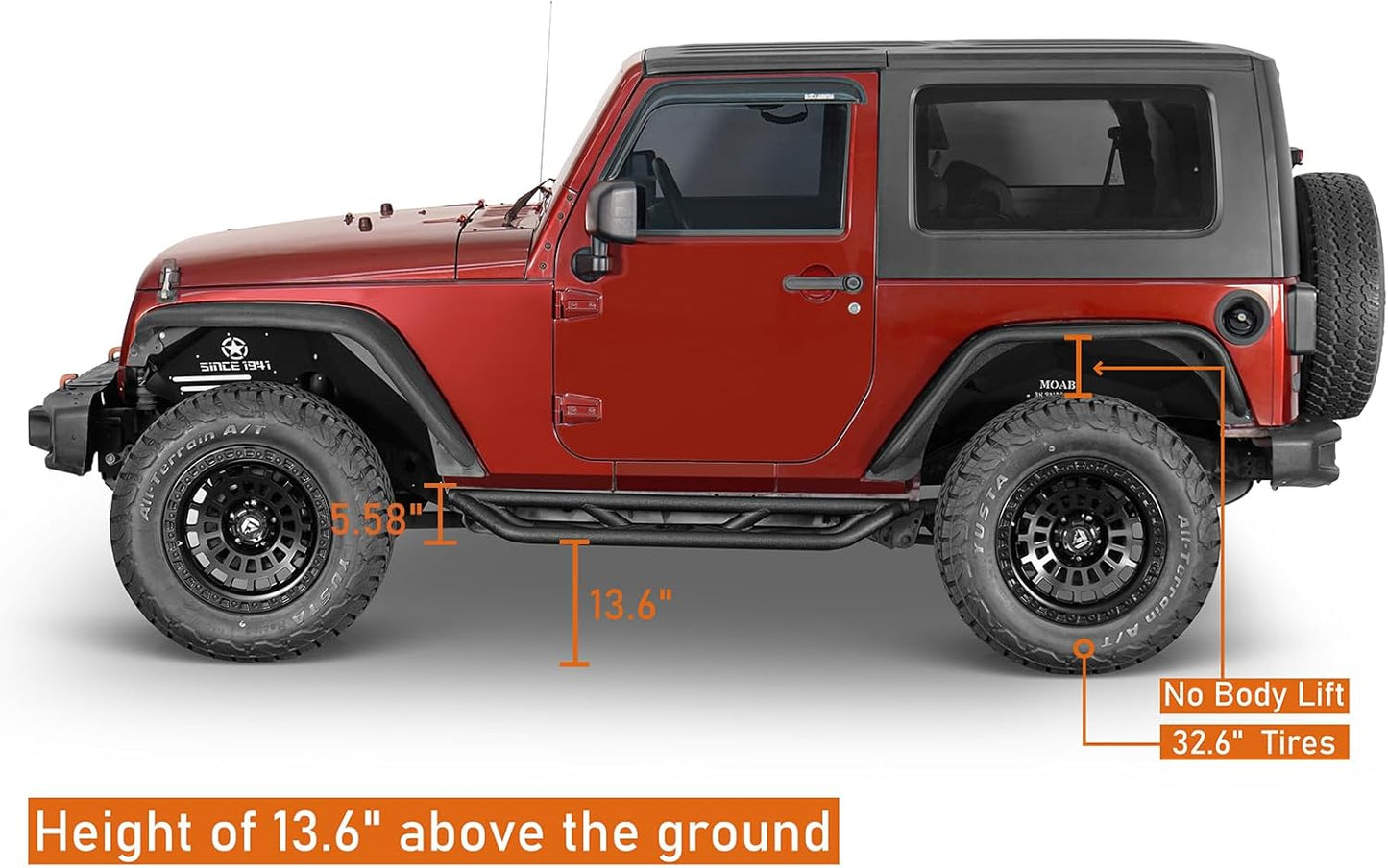 u-Box JK 2-Door Side Steps Running Boards, Drop Tubular Nerf Step Bars w/Non-Slip Pad for 2007-2018 Jeep Wrangler JK 2-Door