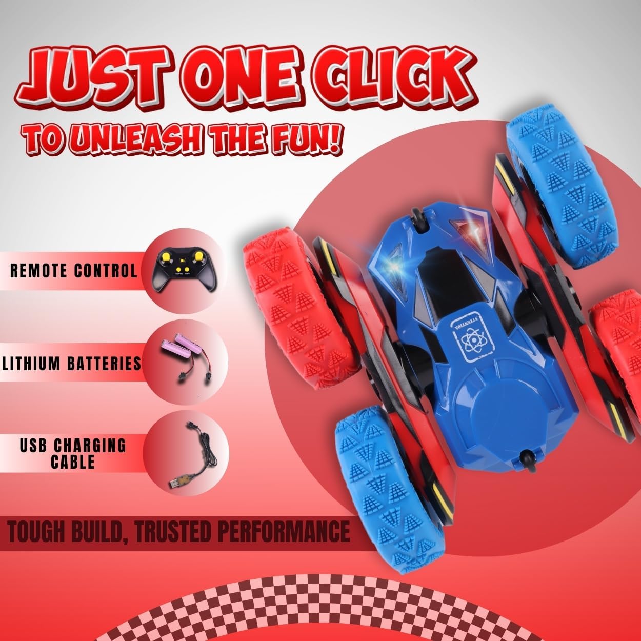 RC Stunt Car Remote Control Cars with Lights Double-Sided Driving Indoor Outdoor Toys Gifts for Boys and Girls Ages 4 5 6 8 7 8 9 11 12 Blue & Red