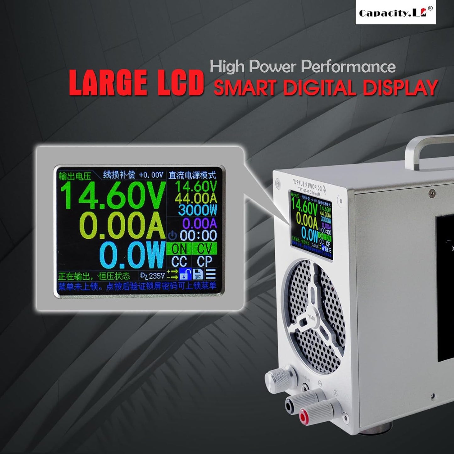 High Power Battery Charger, 0-120V Upgraded Design LifePO4 Battery Charger, One Click Control Adjustable Current/Voltage for LiFePO4 Lithium Iron Rechargeable Battery((0-25A)