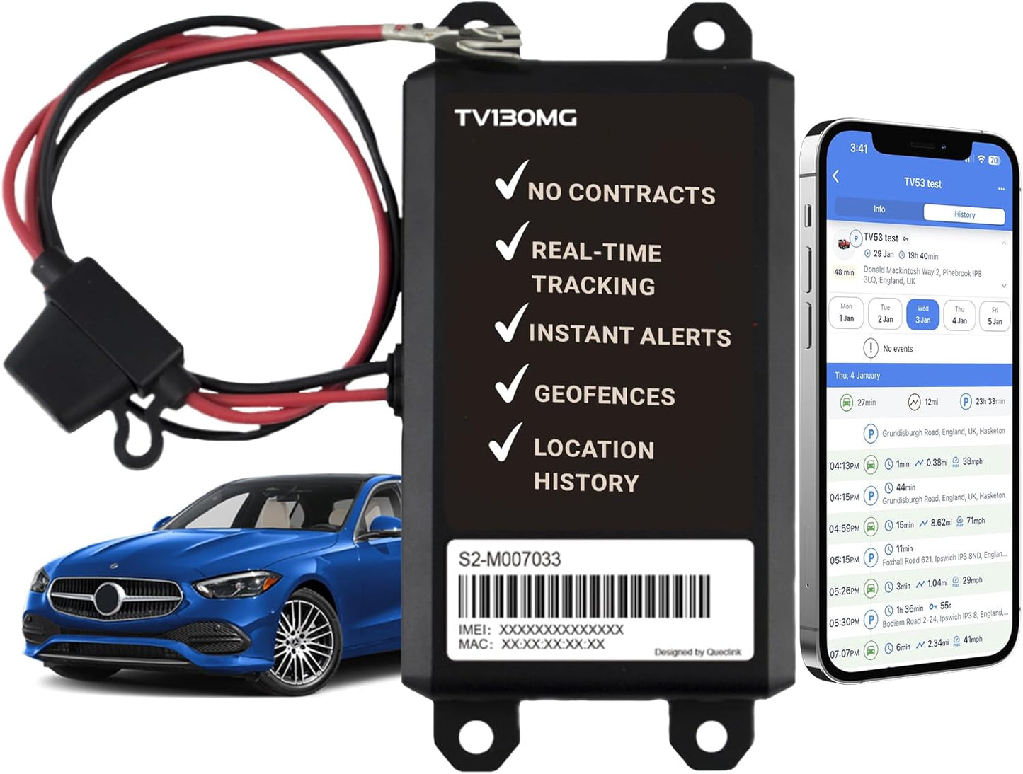 Truview TV130 4G GPS Tracker with - Live Updates-Vehicle Tracking Device for Cars, Vans, Trucks & More - Easy 2-Wire Installation, Mobile App, 24/7 Support - No Contracts-Subscription Required.