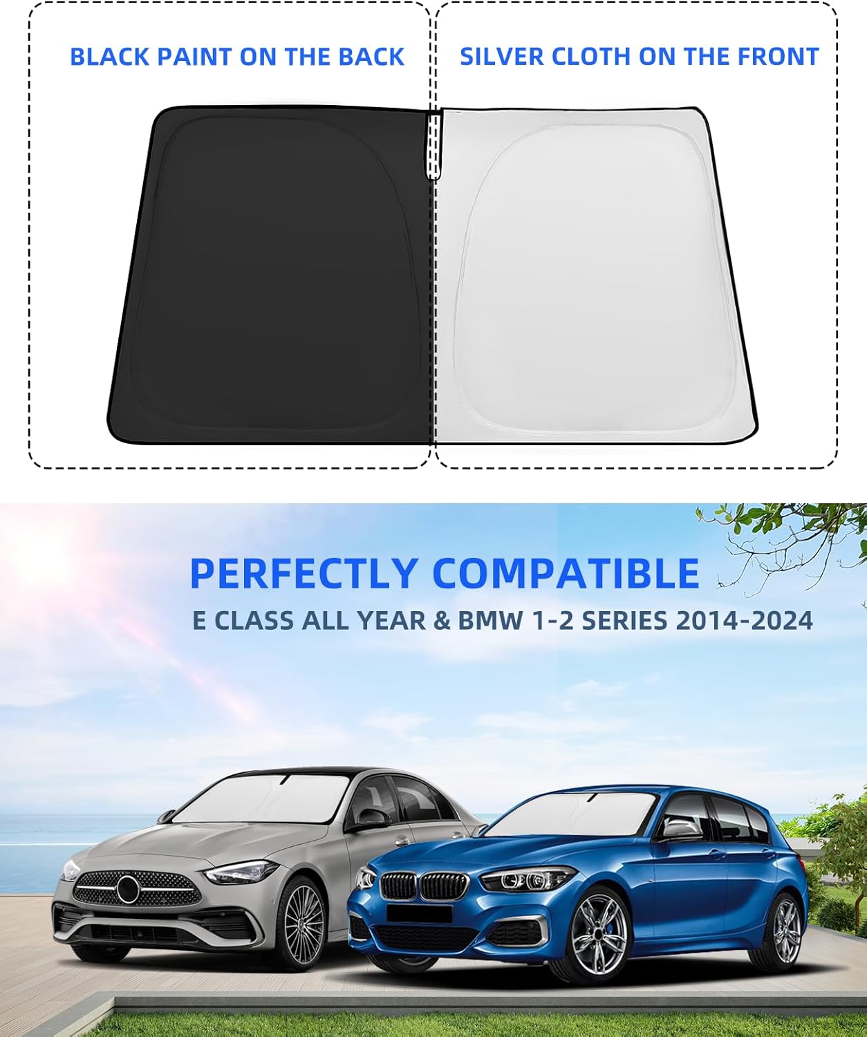 Sun Shade Windshield Sunshade for 2019 2020 2021 2022 2023 2024 Mercedes Benz SLC E-Class E200 E260 E300 E350 Coupe Sun Visor,Front Window Shield Cover Protector 240T Reflective Car Accessories
