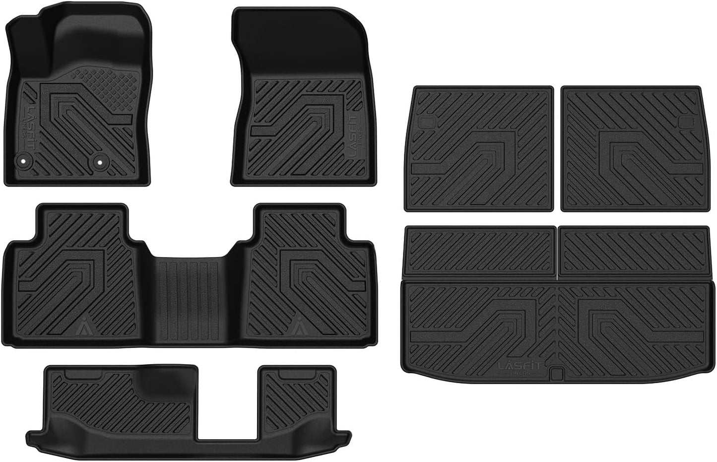 LASFIT Floor Mats & Backseat Cargo Mat for Mitsubishi Outlander 2022-2025 (Not Fit PHEV or Sport Models), TPE All Weather Protection Custom Fit 3 Row Rubber Floor Liners, Black, Easy to Clean
