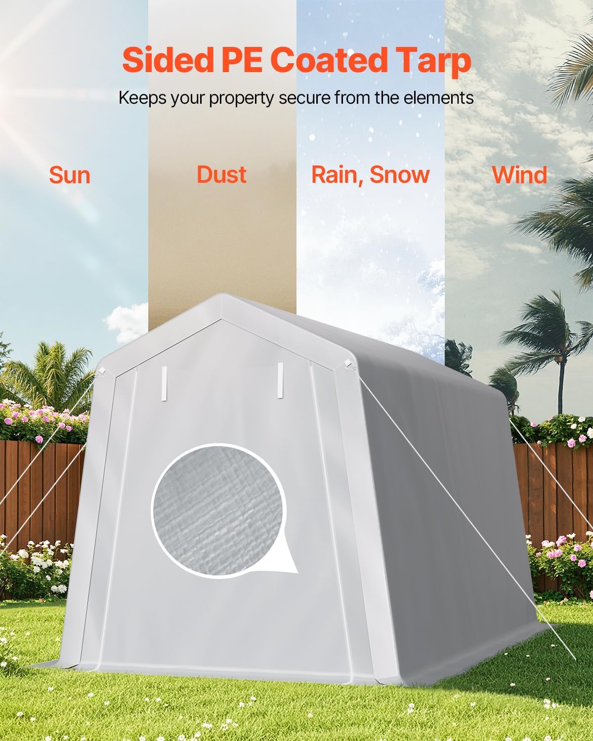 VEVOR Outdoor Storage Shed, 7 x 12 ft Portable Storage Tent with Roll-up Door & Vents, Waterproof Canopy Shed Shelter, Heavy Duty Frame, Patio Garage Carport for Motorcycle, Lawn Mower, Bike, Grey