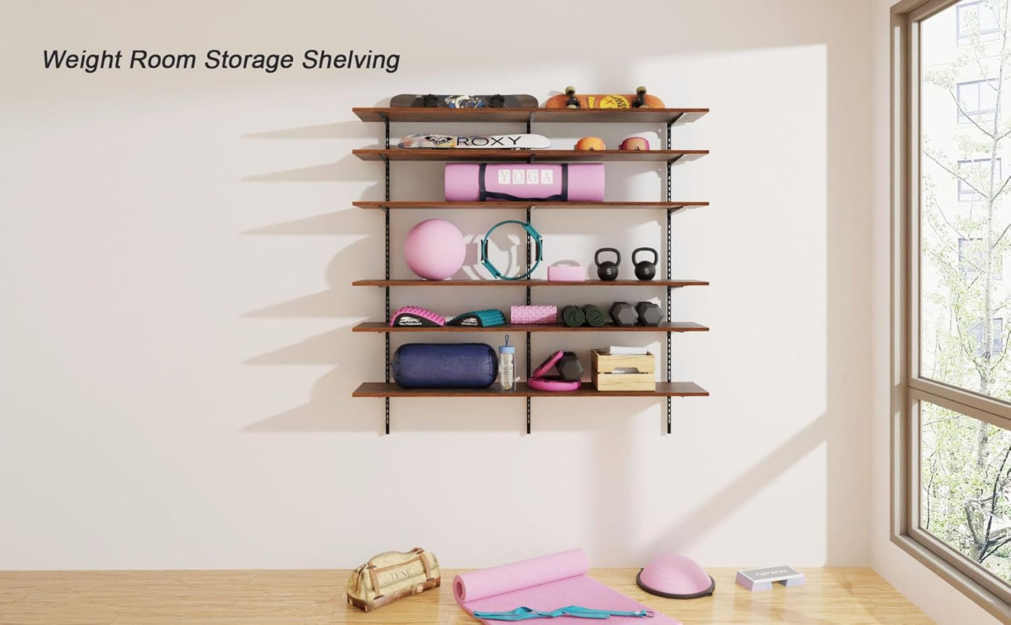 ROGMARS 60" W Garage Wall Mounted Shelving Heavy Duty, 6 Tier Garage Shelves, Adjustable Height Storage Shelving Unit, Wall Shelf Storage Rack Floating Shelves for Warehouse, Pantry, School, Shop