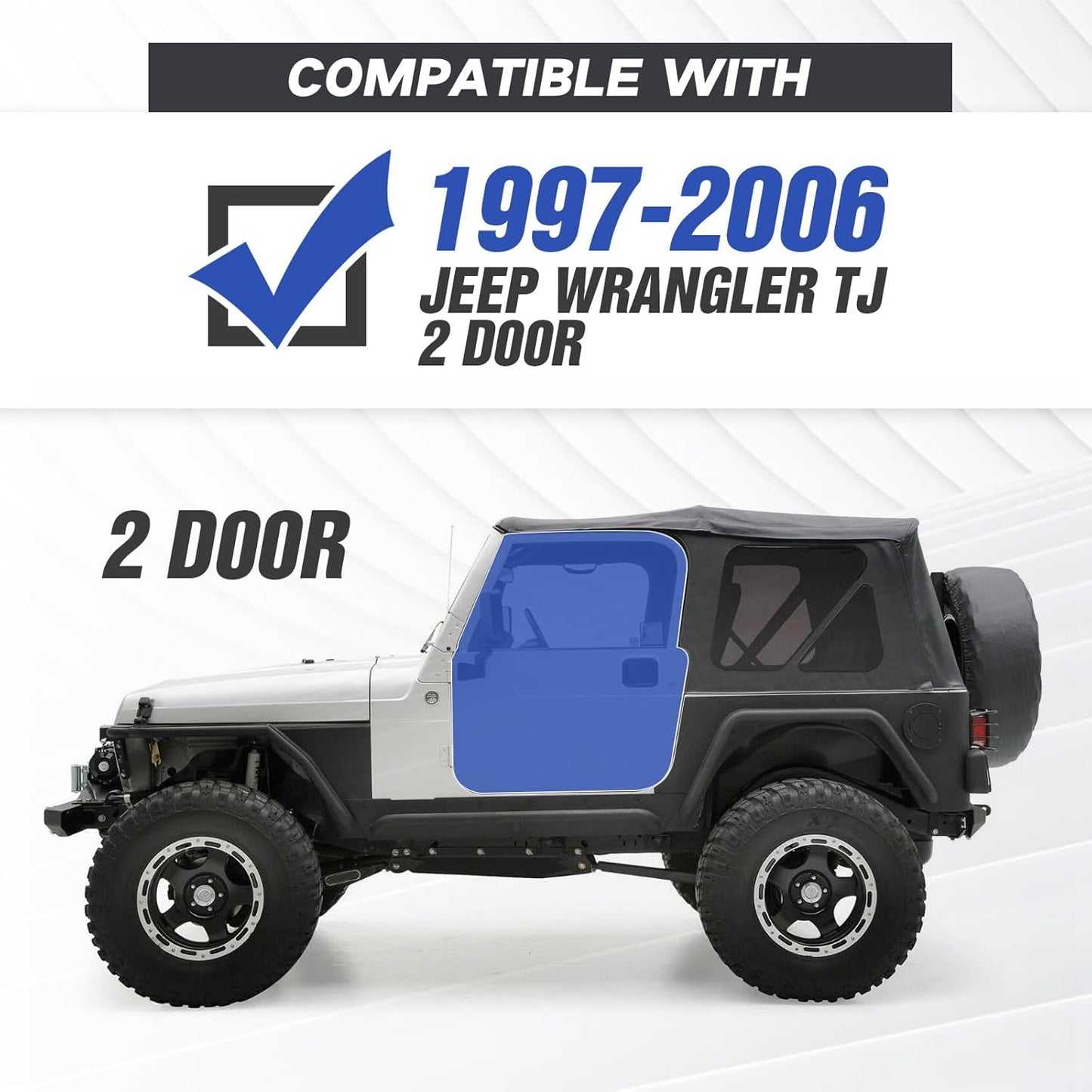 Running Boards Side Steps Compatible with 1997-2006 Jeep Wrangler TJ 2 Doors, Heavy-Duty Steel Nerf Bars Step Plates Rock Sliders Rails (Off-Road, Black)