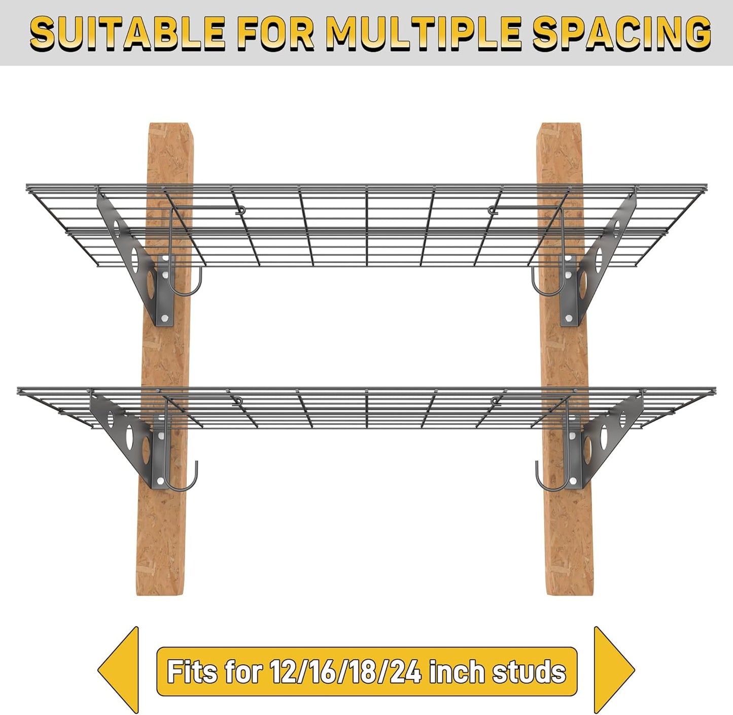 Ultrawall Garage Wall Shelves, 2 x 4 ft Wall Mounted Storage Shelves, Heavy Duty Wall Shelving with Hooks, Holds Up to 220 Lbs, 2Pack, Black