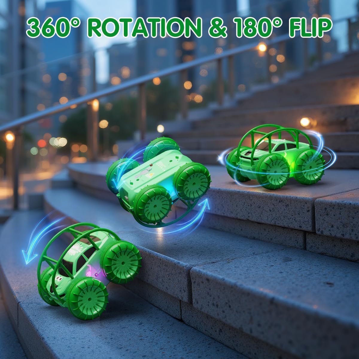 Remote Control Car, Fast Direct Charging RC Cars Amphibious Rechargeable Stunt Car 360° Rotating LED 2.4Ghz 4WD All Terrain Waterproof Cars Toy Christmas Birthday Gift Kids Boys 3-12 Years