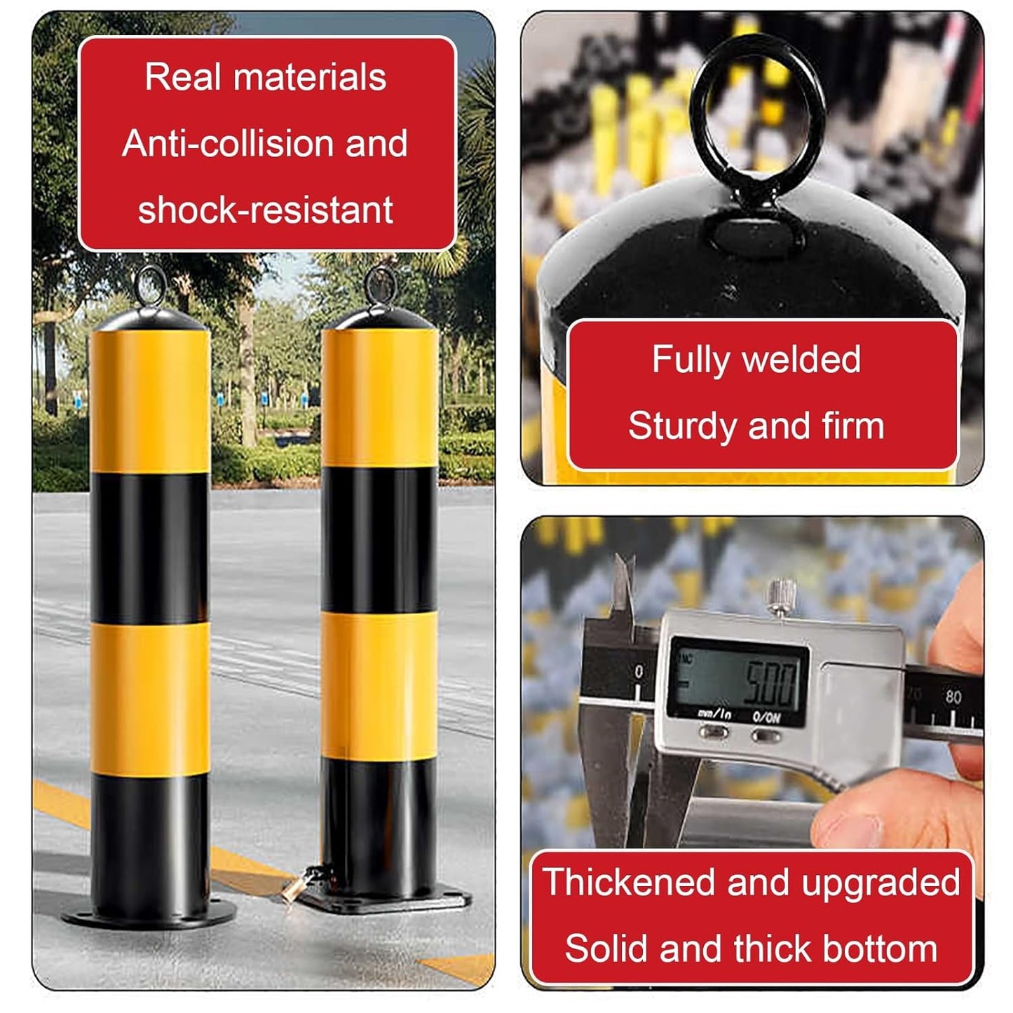 Steel Safety Bollard Post, with Lock Bollard Post Removable Security Posts, Parking Bollards, Parking Barriers Concrete, Powder Coat, for Parking Lot, Driveway and Sidewalk(Black (1pcs),50cm/19.7in)