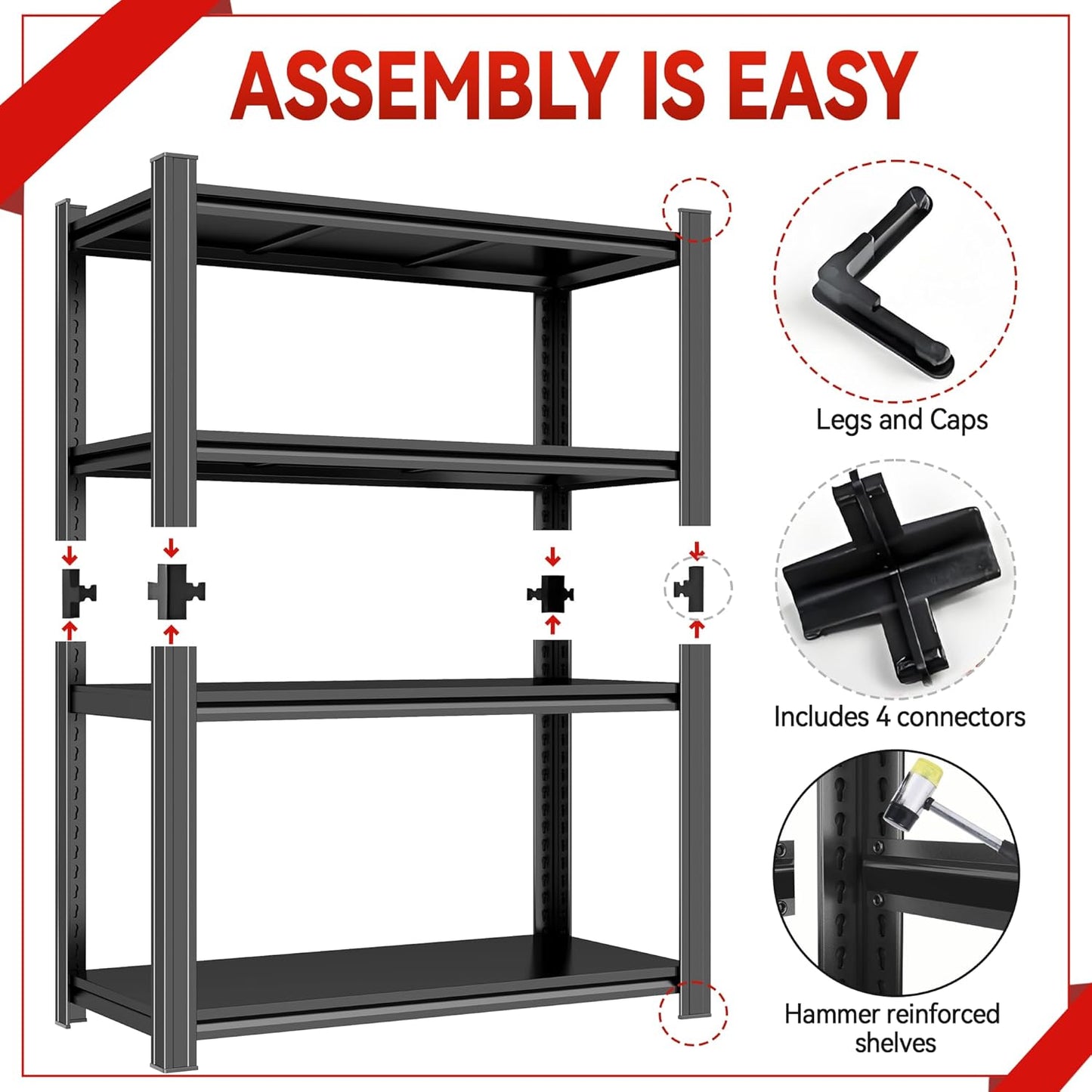 Metal Garage Shelving Unit, Heavy Duty Adjustable Storage Rack, Steel Shelving,2000 lbs Capacity, Industrial Shelves for Heavy Tools and Equipment (4-Tier 59" H x 32" W x 14" D)