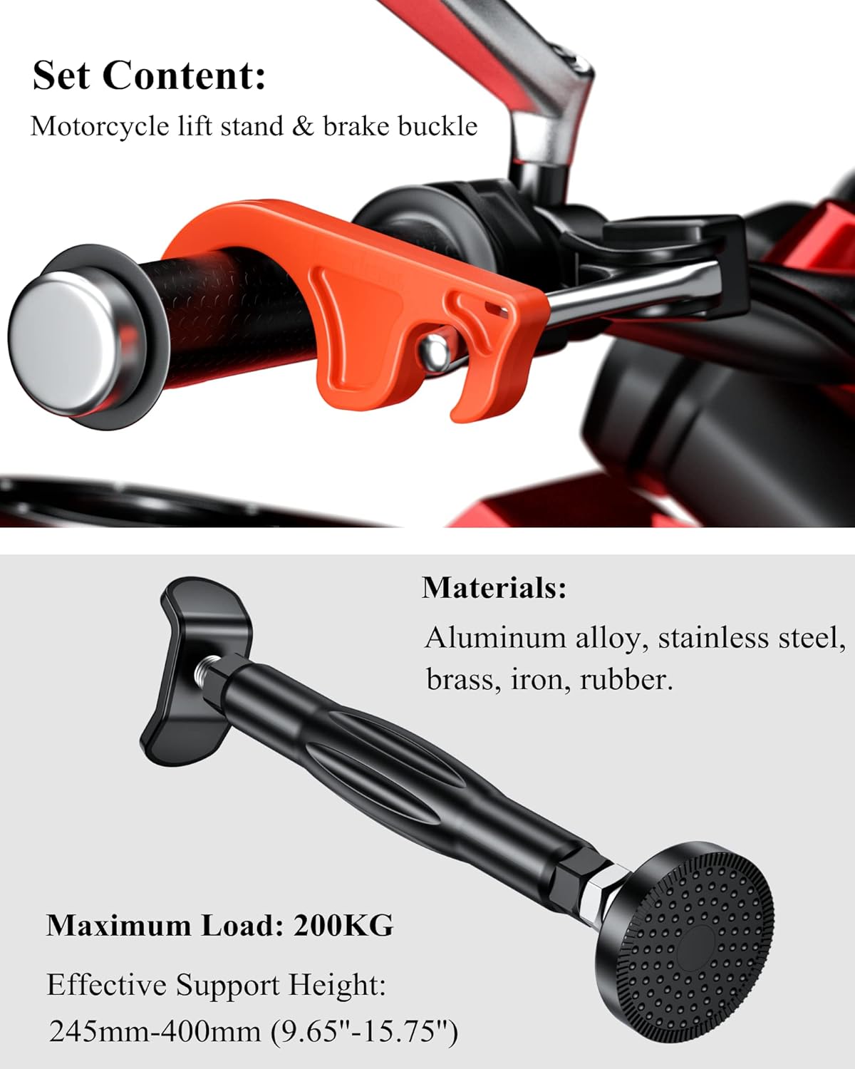 BRCOVAN Motorcycle Stand Wheel Chain Cleaning Maintenance Stand, Portable Lift Stand Jack, Replacement Ridding Emergency Tool for All Motorcycle, Set Includes Brake Buckle